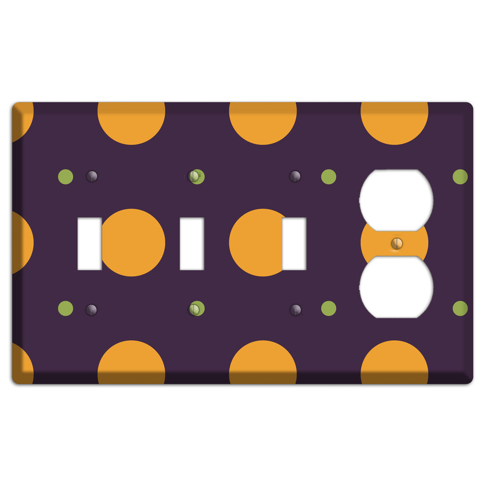 Eggplant with Orange and Lime Multi Tiled Medium Dots 3 Toggle / Duplex Wallplate