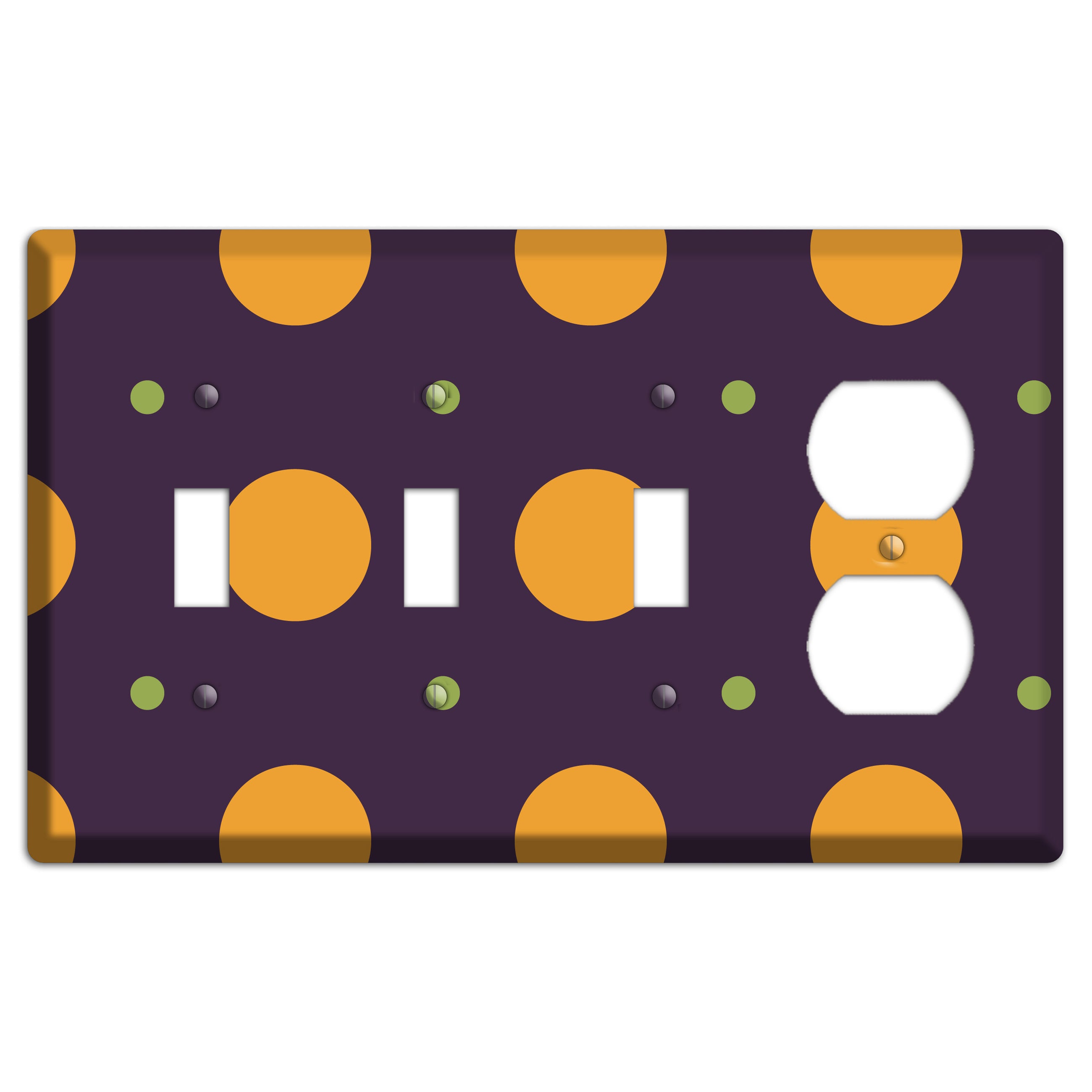 Eggplant with Orange and Lime Multi Tiled Medium Dots 3 Toggle / Duplex Wallplate