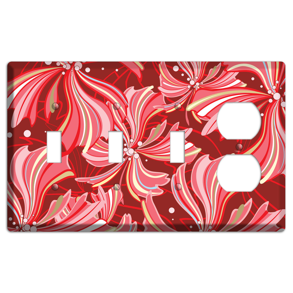 Red Deco Blossoms 3 Toggle / Duplex Wallplate
