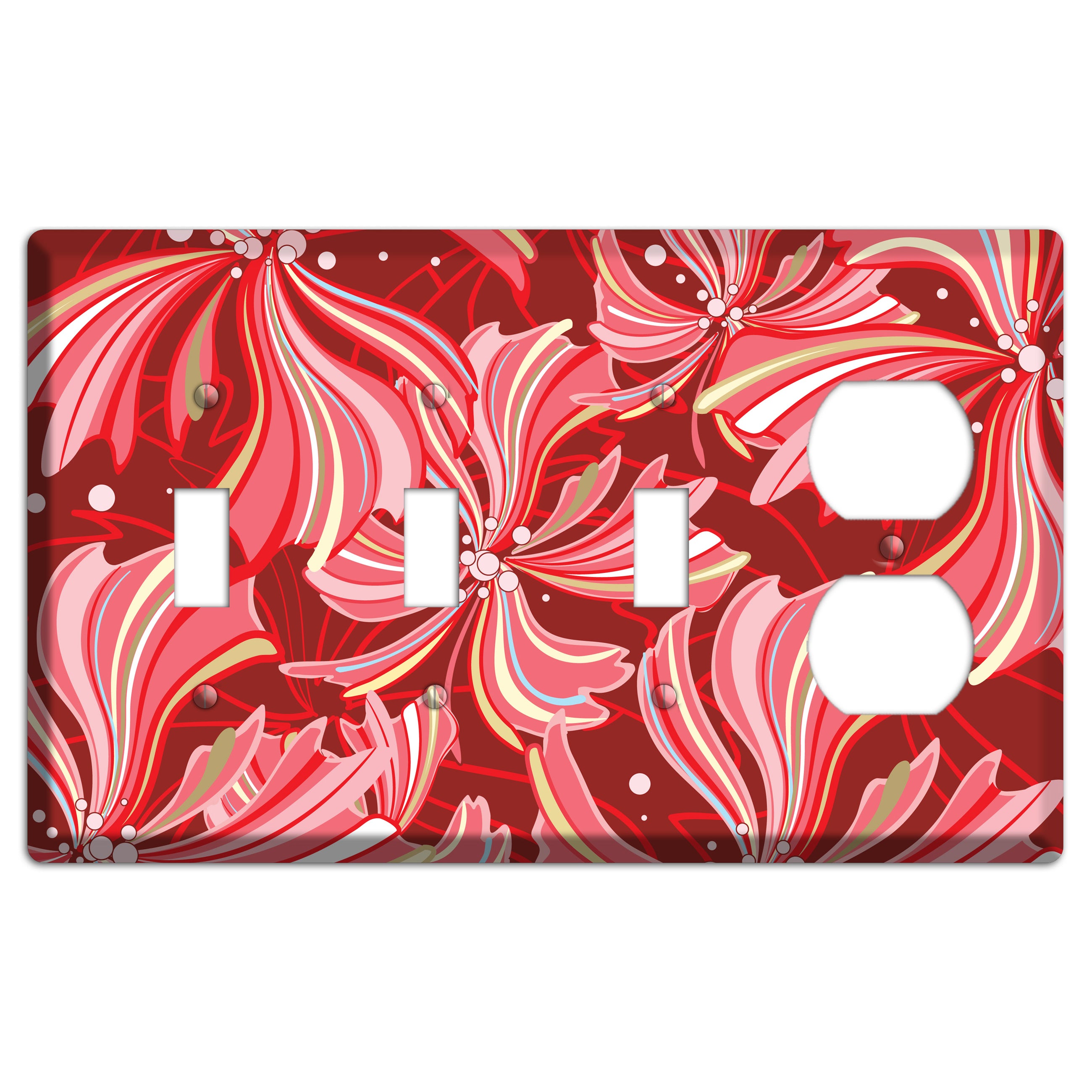 Red Deco Blossoms 3 Toggle / Duplex Wallplate