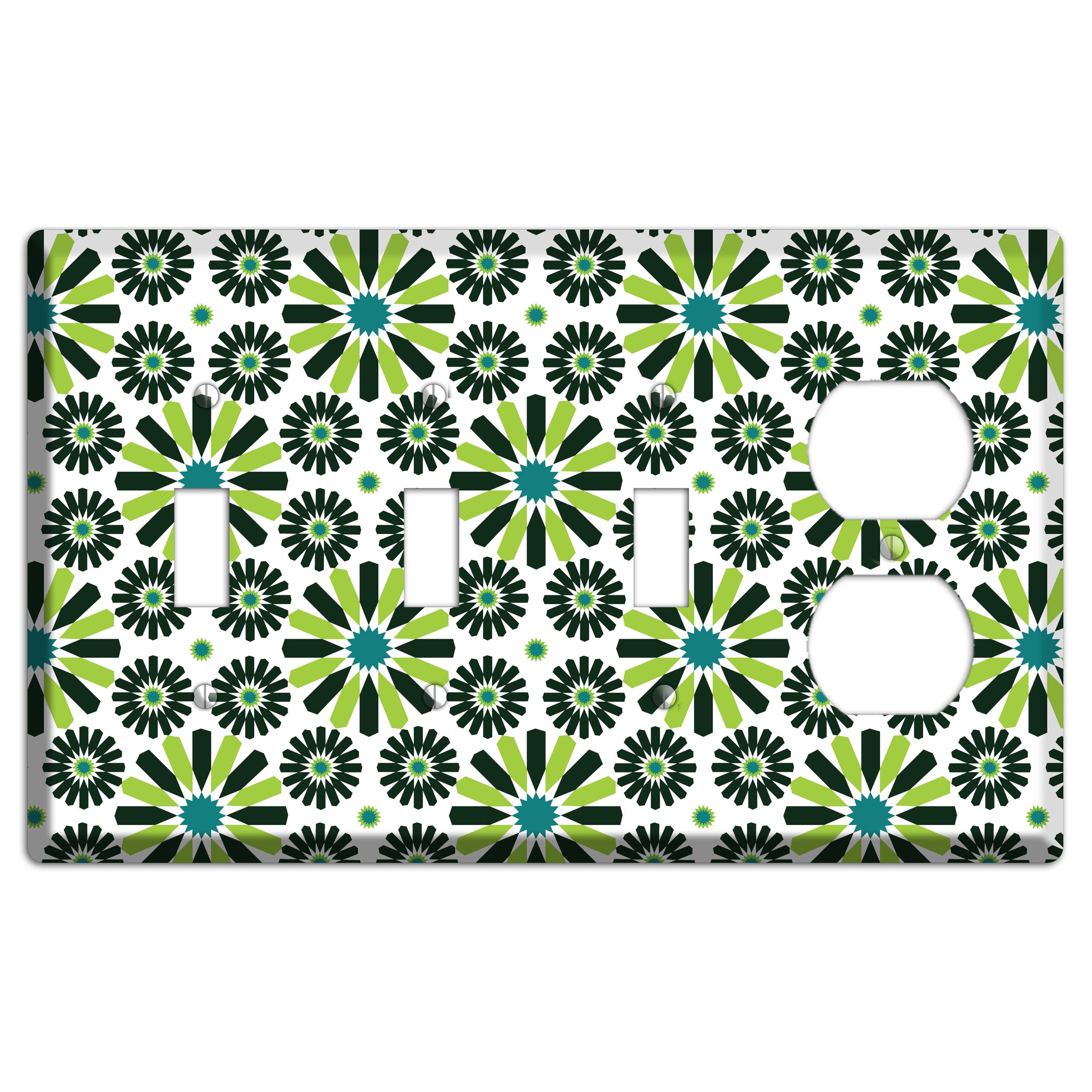 Lime and Teal Scandinavian Floral 3 Toggle / Duplex Wallplate