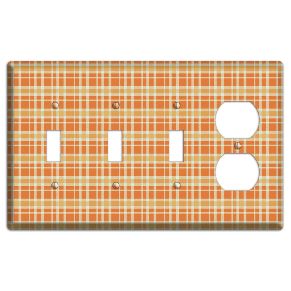 Orange and Beige Plaid 3 Toggle / Duplex Wallplate