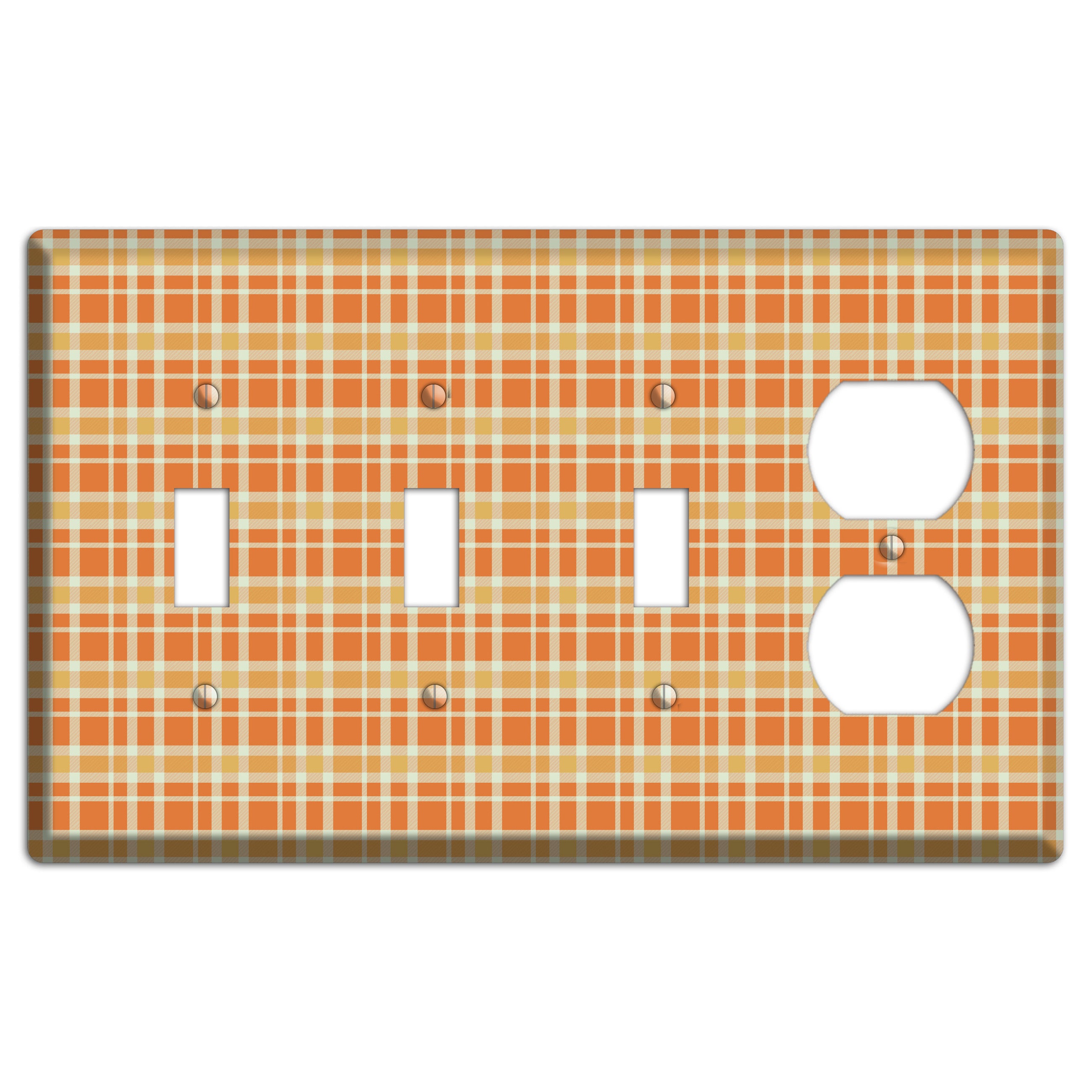 Orange and Beige Plaid 3 Toggle / Duplex Wallplate