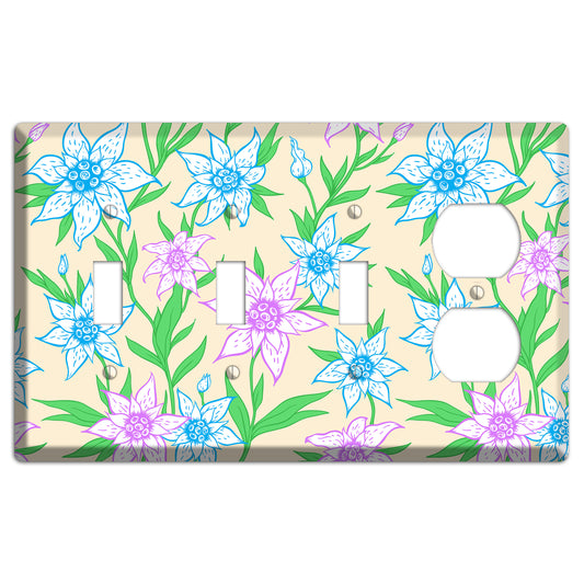 Hand Drawn Flowers Style A 3 Toggle / Duplex Wallplate
