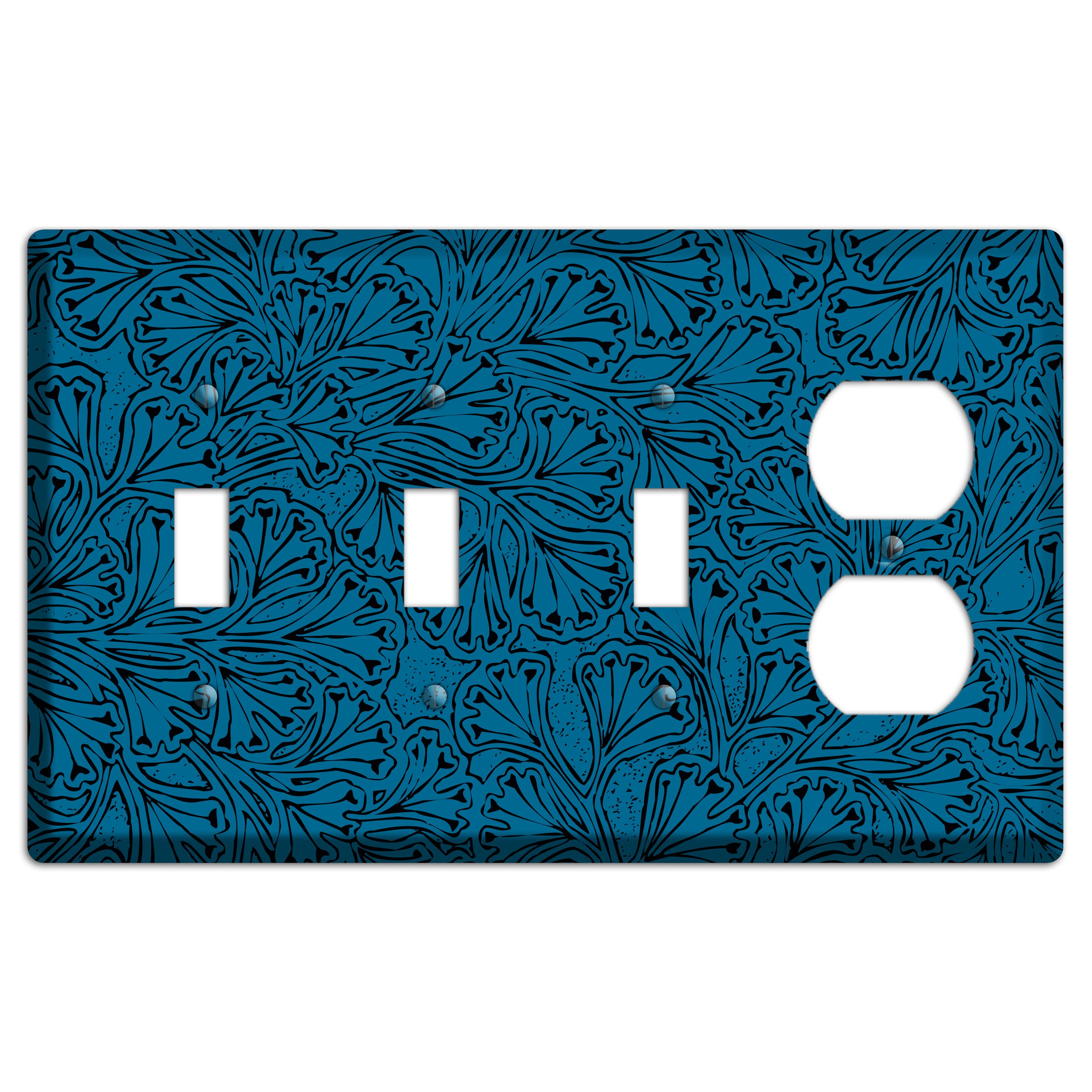 Deco Blue Interlocking Floral 3 Toggle / Duplex Wallplate