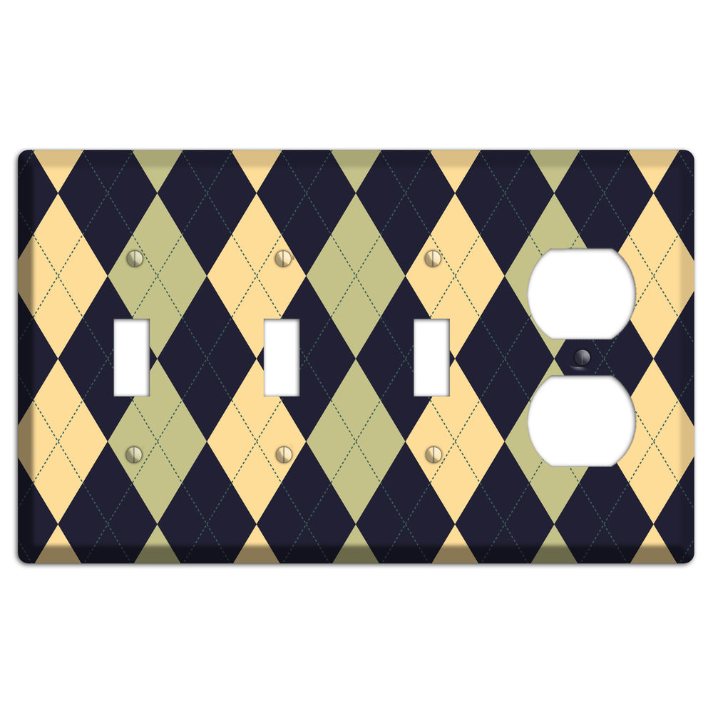 Yellow and Tan Argyle 3 Toggle / Duplex Wallplate