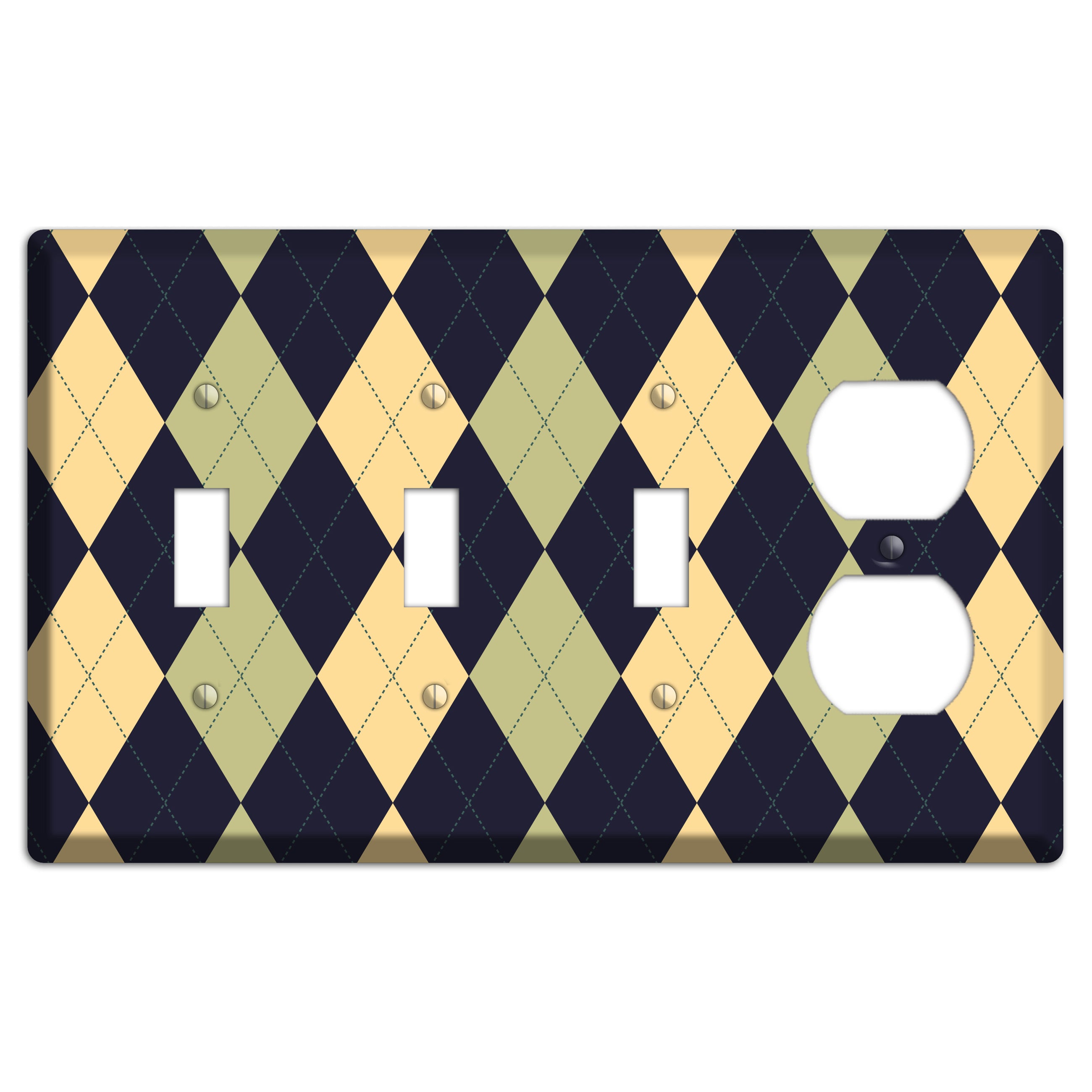 Yellow and Tan Argyle 3 Toggle / Duplex Wallplate