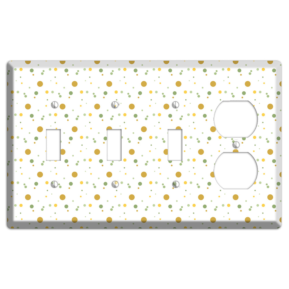White with Multi Olive Tiny Dots 3 Toggle / Duplex Wallplate