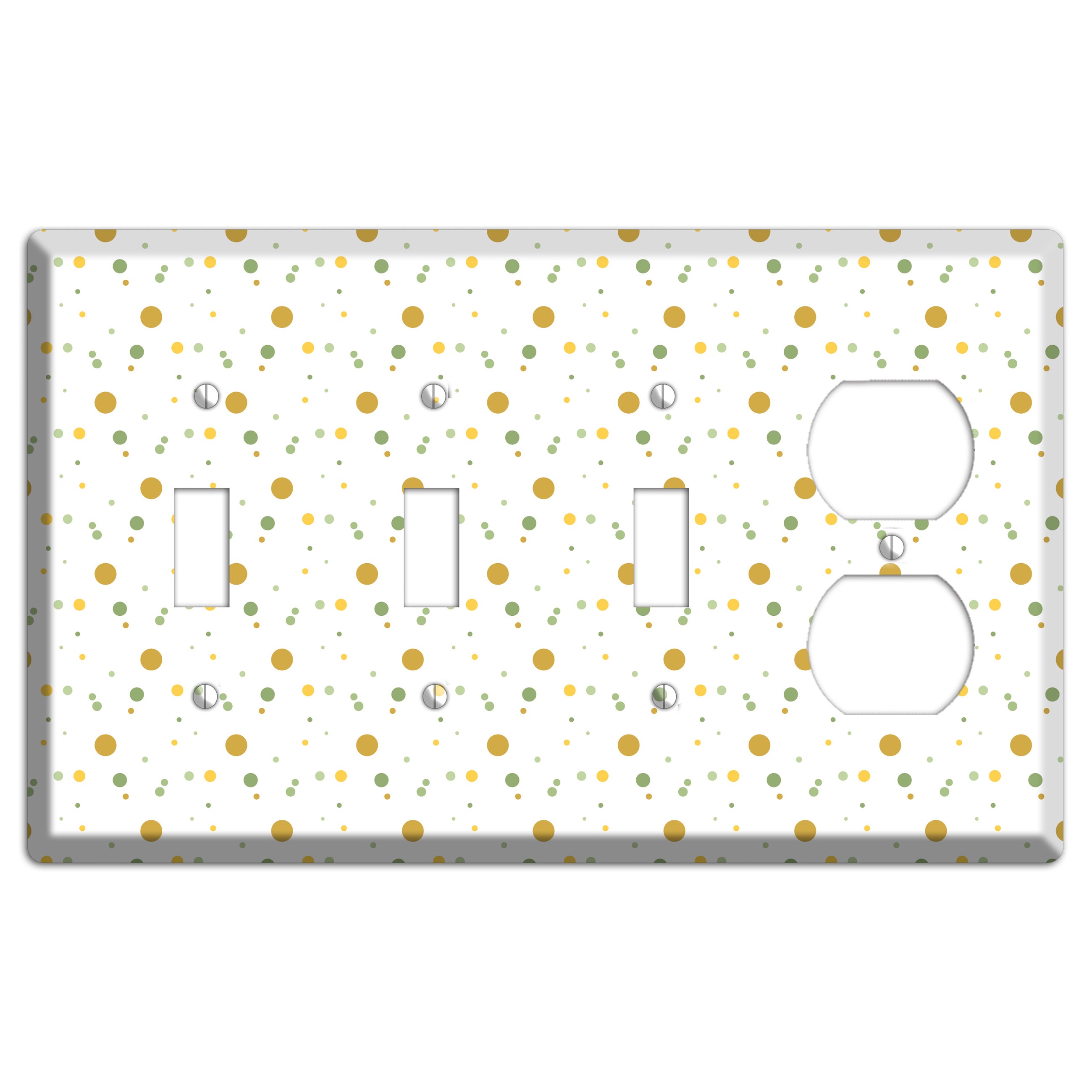 White with Multi Olive Tiny Dots 3 Toggle / Duplex Wallplate