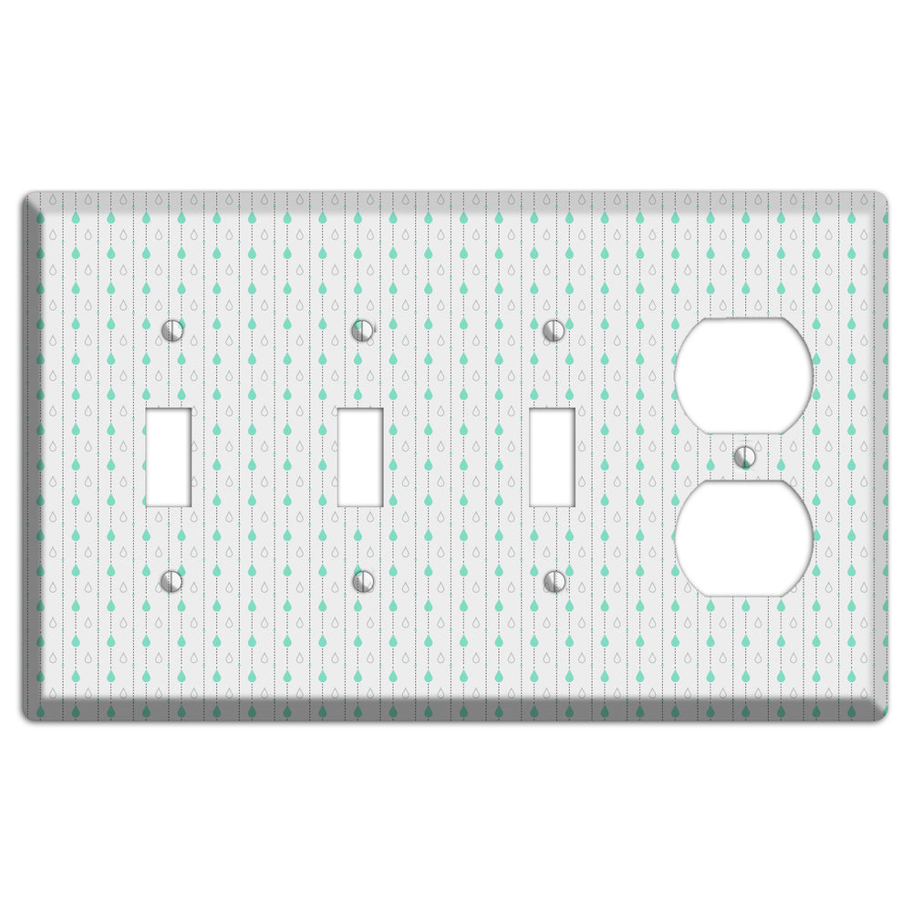 White and Blue Drops 3 Toggle / Duplex Wallplate