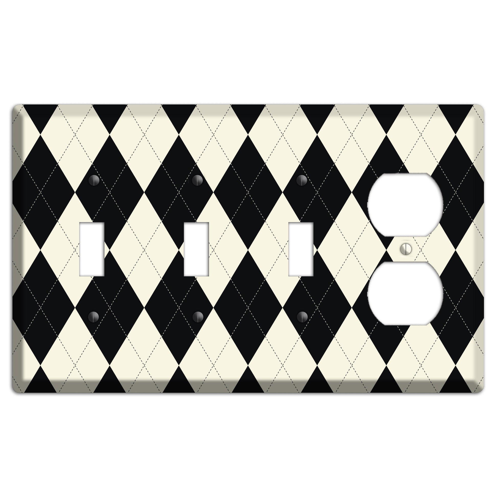Black and Tan Argyle 3 Toggle / Duplex Wallplate