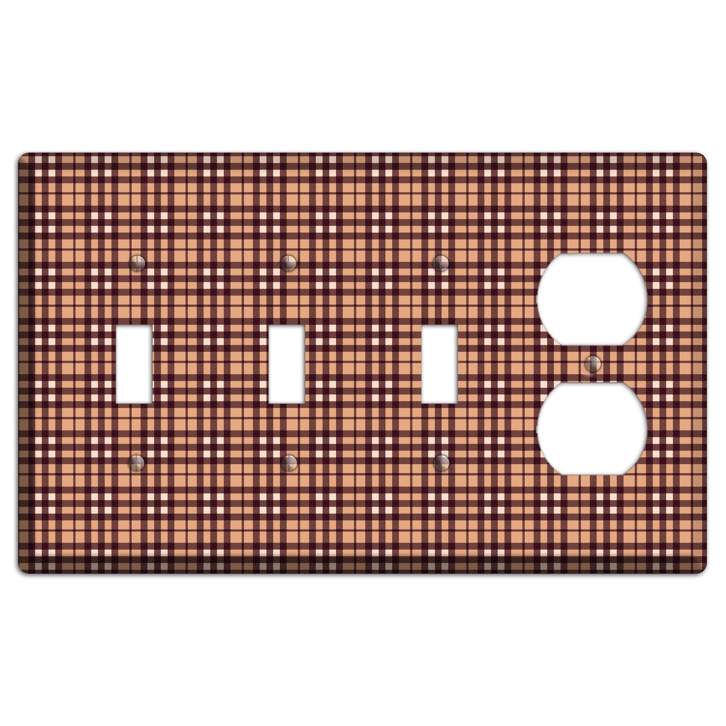 Multi Brown Plaid 3 Toggle / Duplex Wallplate