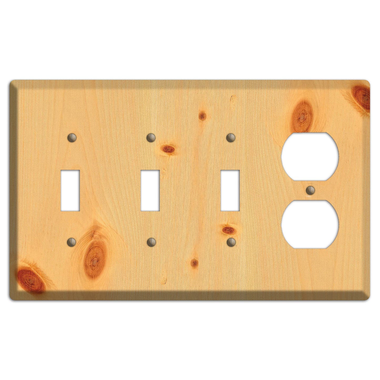 Unfinished Pine Wood 3 Toggle / Duplex Outlet Cover Plate