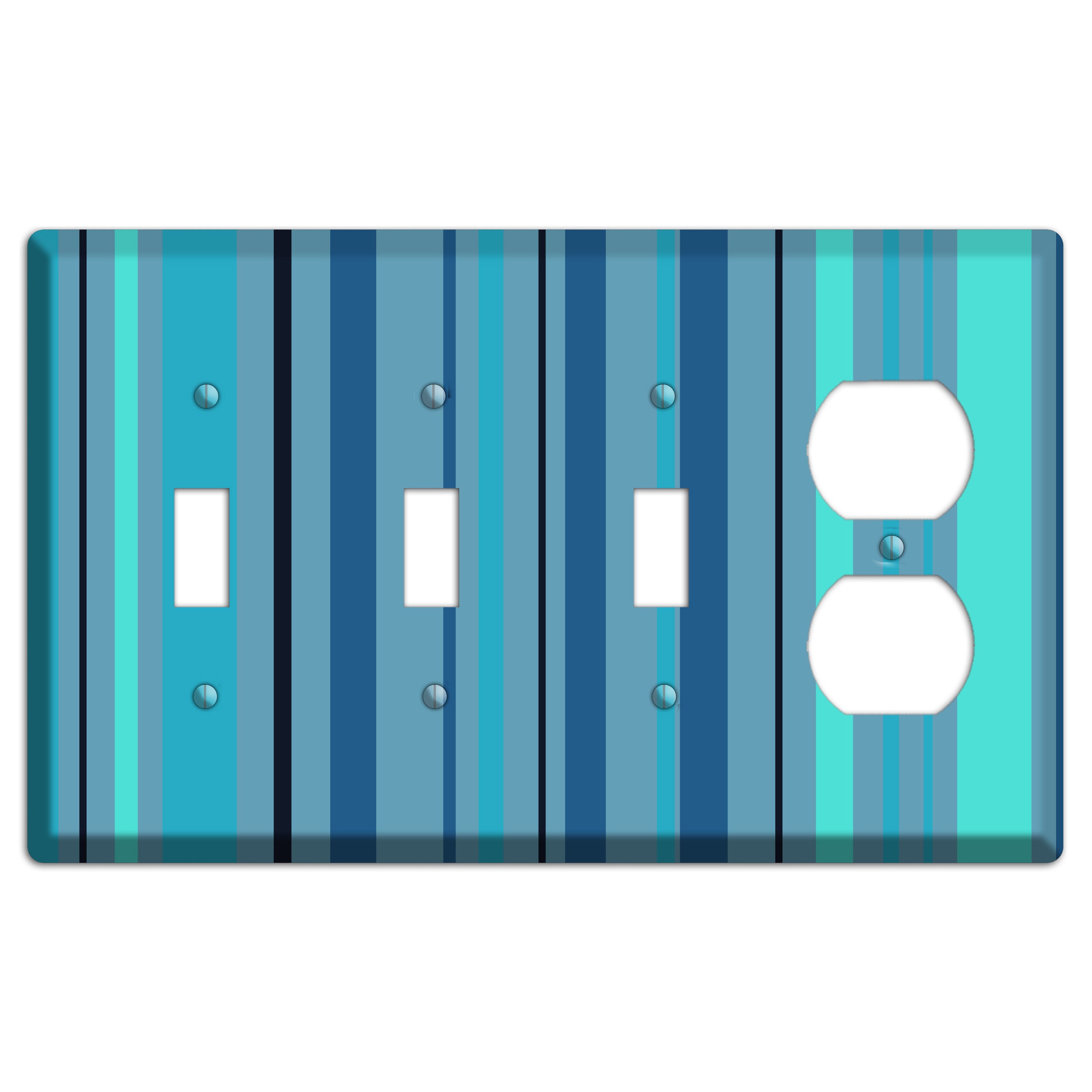 Multi Turquoise Vertical Stripe 3 Toggle / Duplex Wallplate