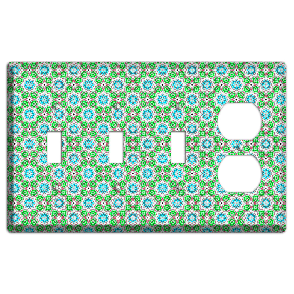 Green and Blue Foulard 3 Toggle / Duplex Wallplate
