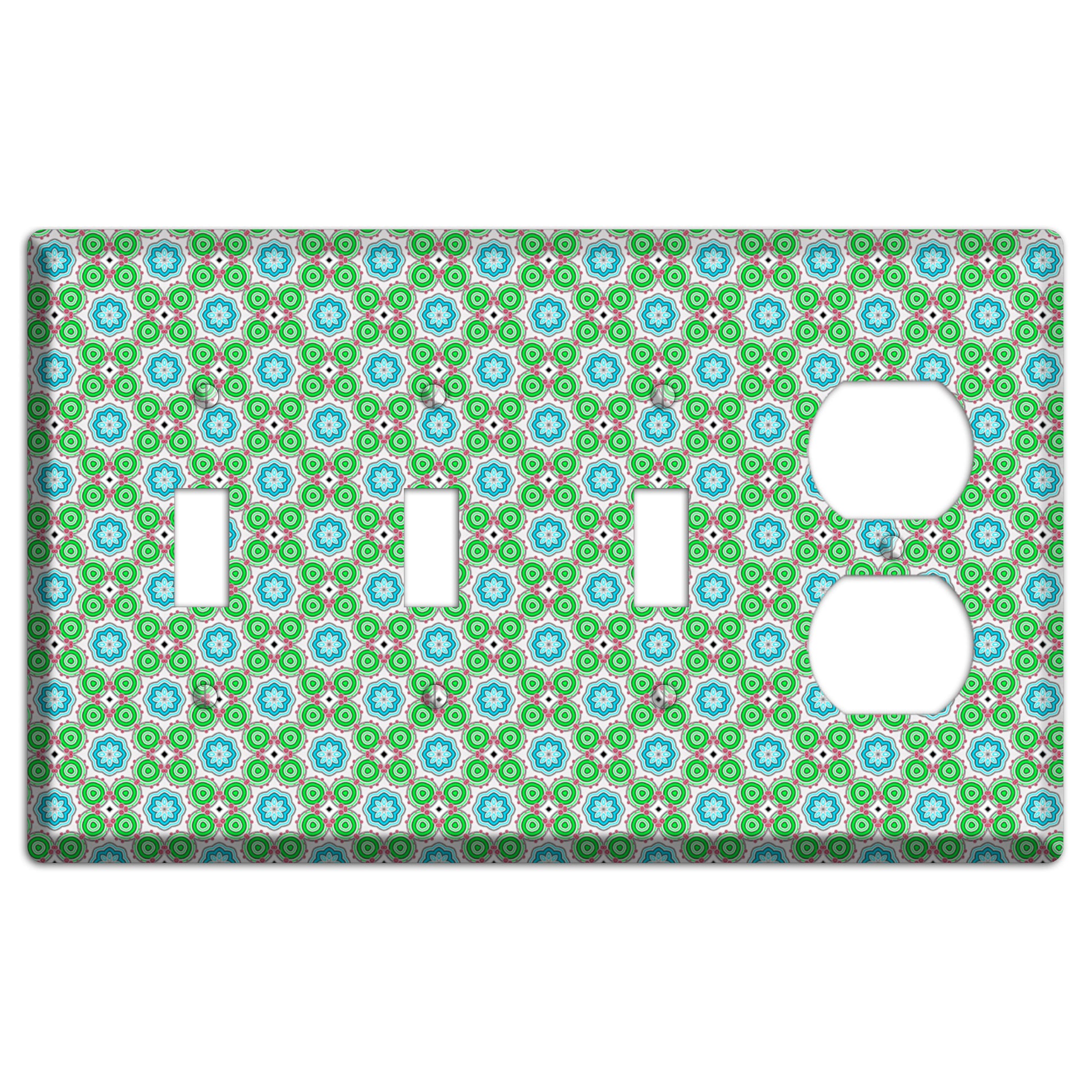 Green and Blue Foulard 3 Toggle / Duplex Wallplate