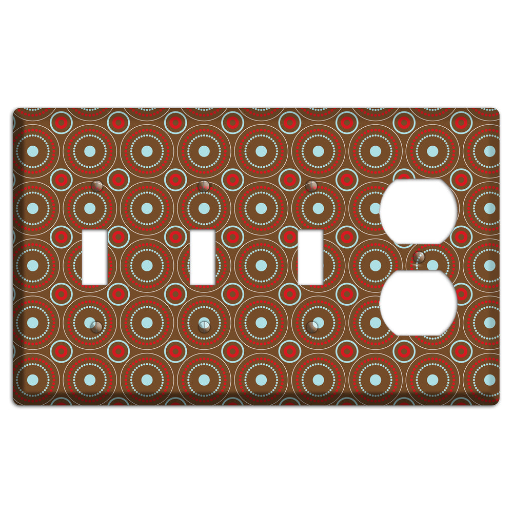 Brown with Red and Dusty Blue Retro Suzani 3 Toggle / Duplex Wallplate