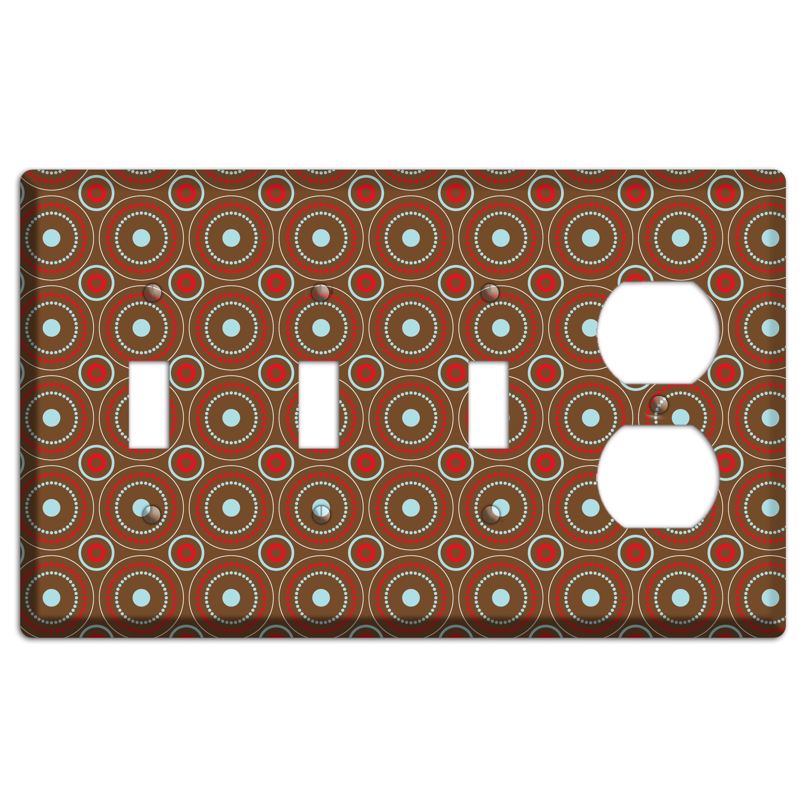 Brown with Red and Dusty Blue Retro Suzani 3 Toggle / Duplex Wallplate