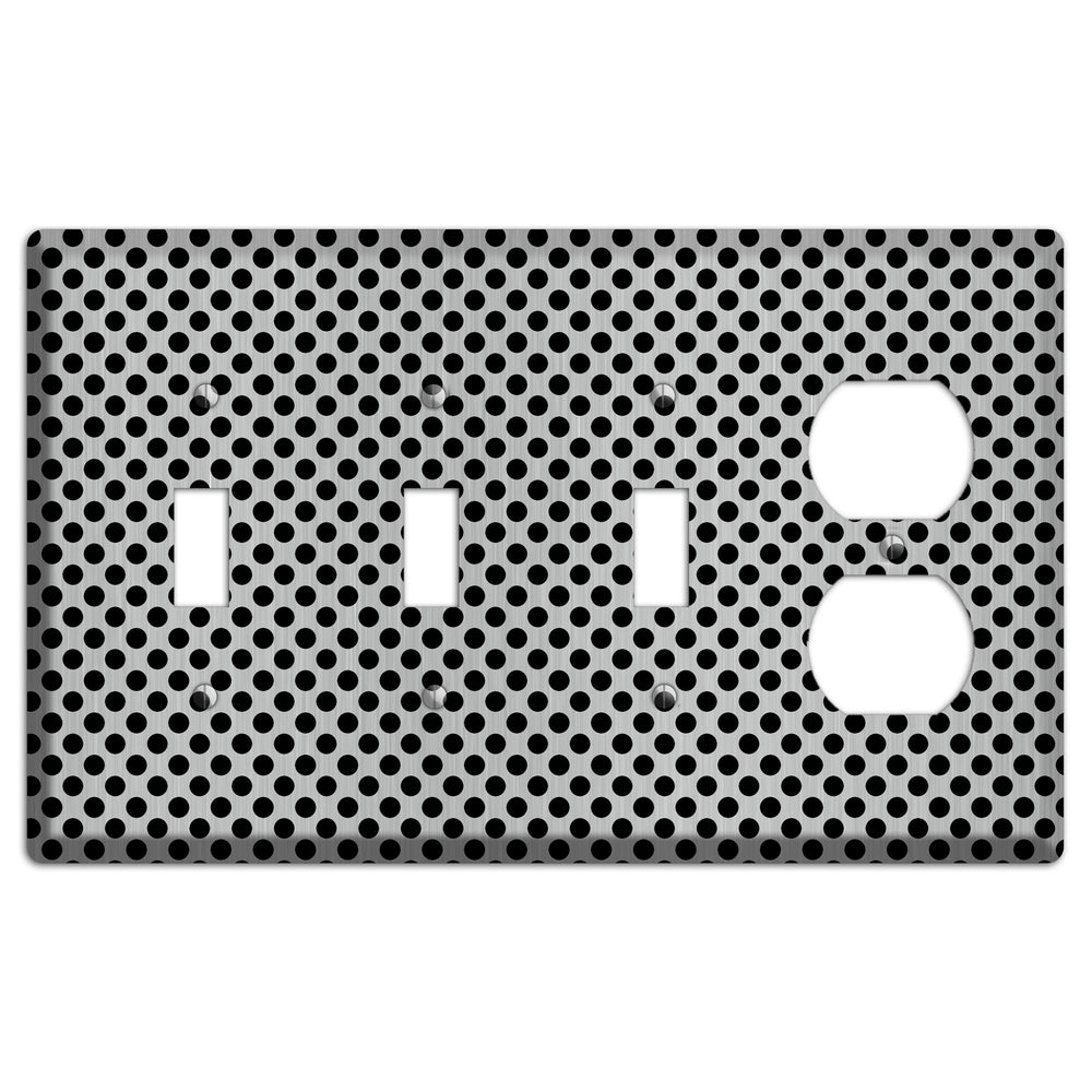Packed Small Polka Dots Stainless Steel 3 Toggle / Duplex Wallplate