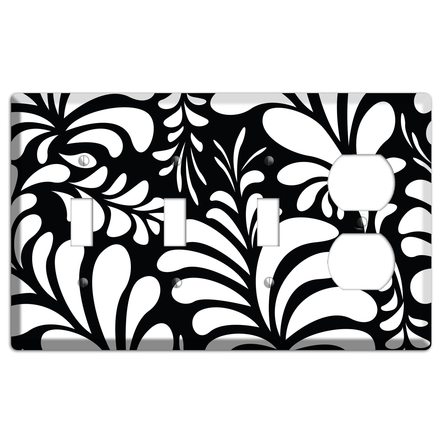 Black with White Herati 3 Toggle / Duplex Wallplate