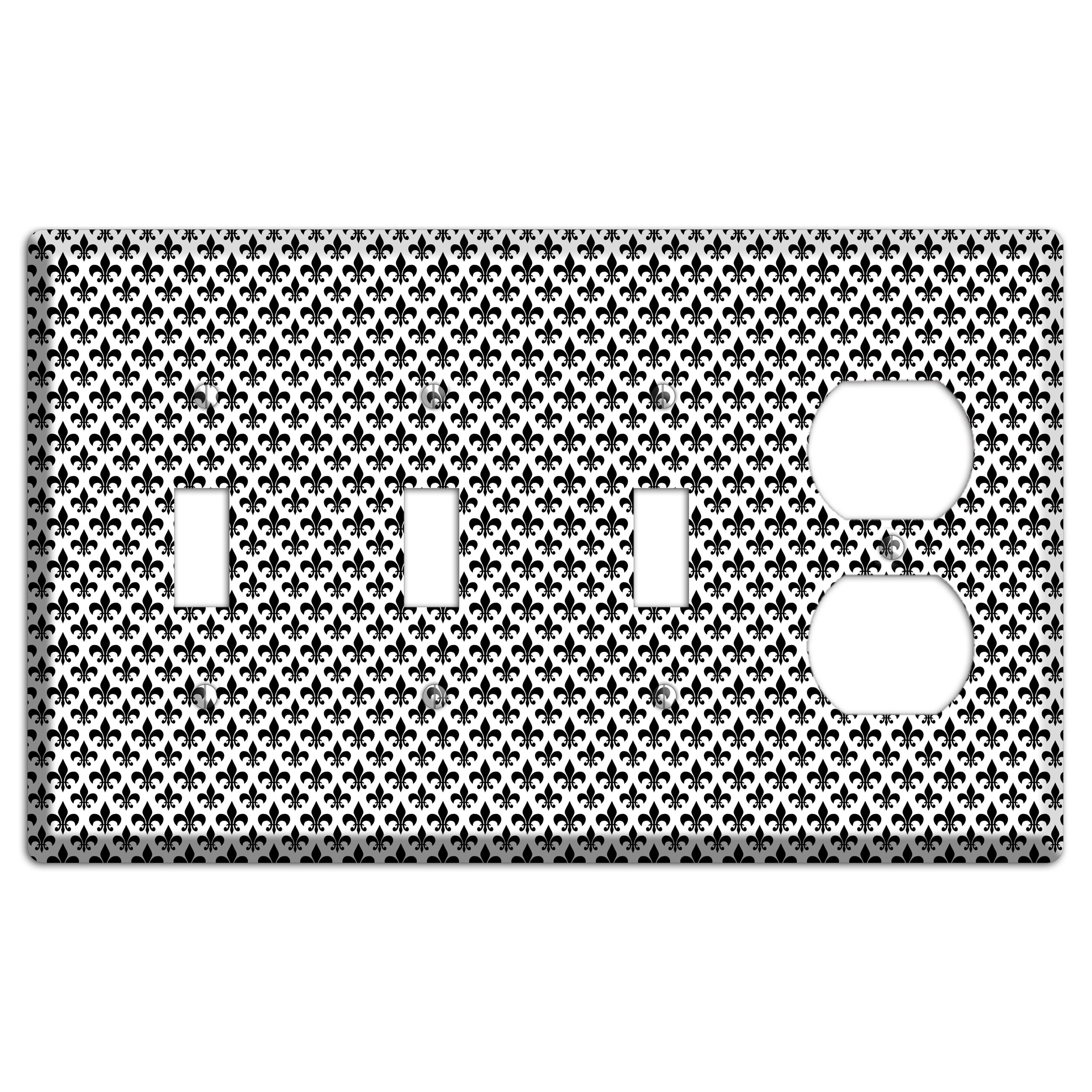 Black and White Fleur de lis 3 Toggle / Duplex Wallplate