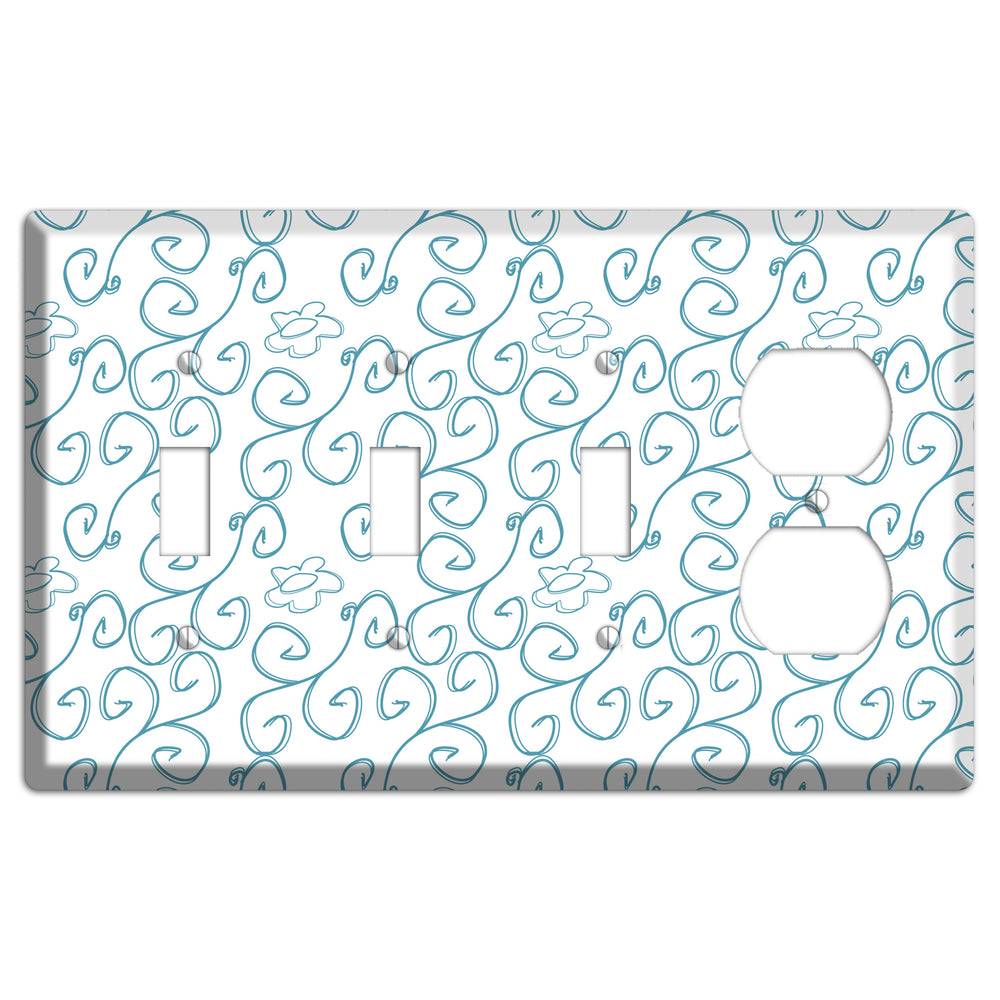 Blue Scroll Flower Contour 3 Toggle / Duplex Wallplate