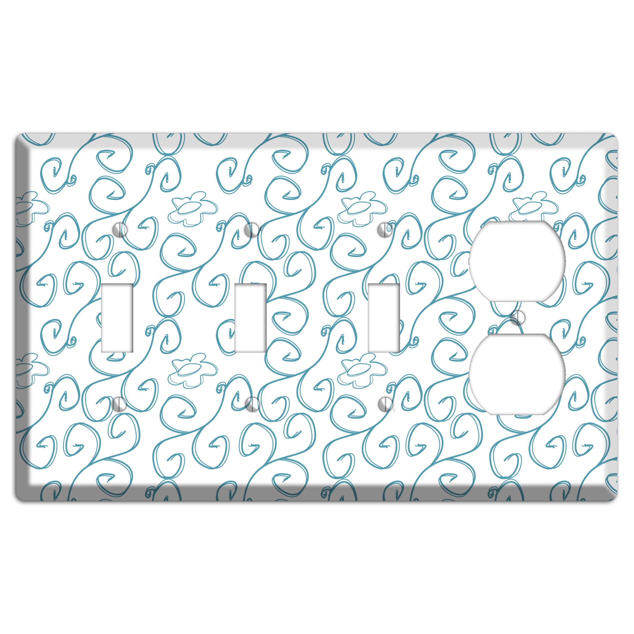 Blue Scroll Flower Contour 3 Toggle / Duplex Wallplate