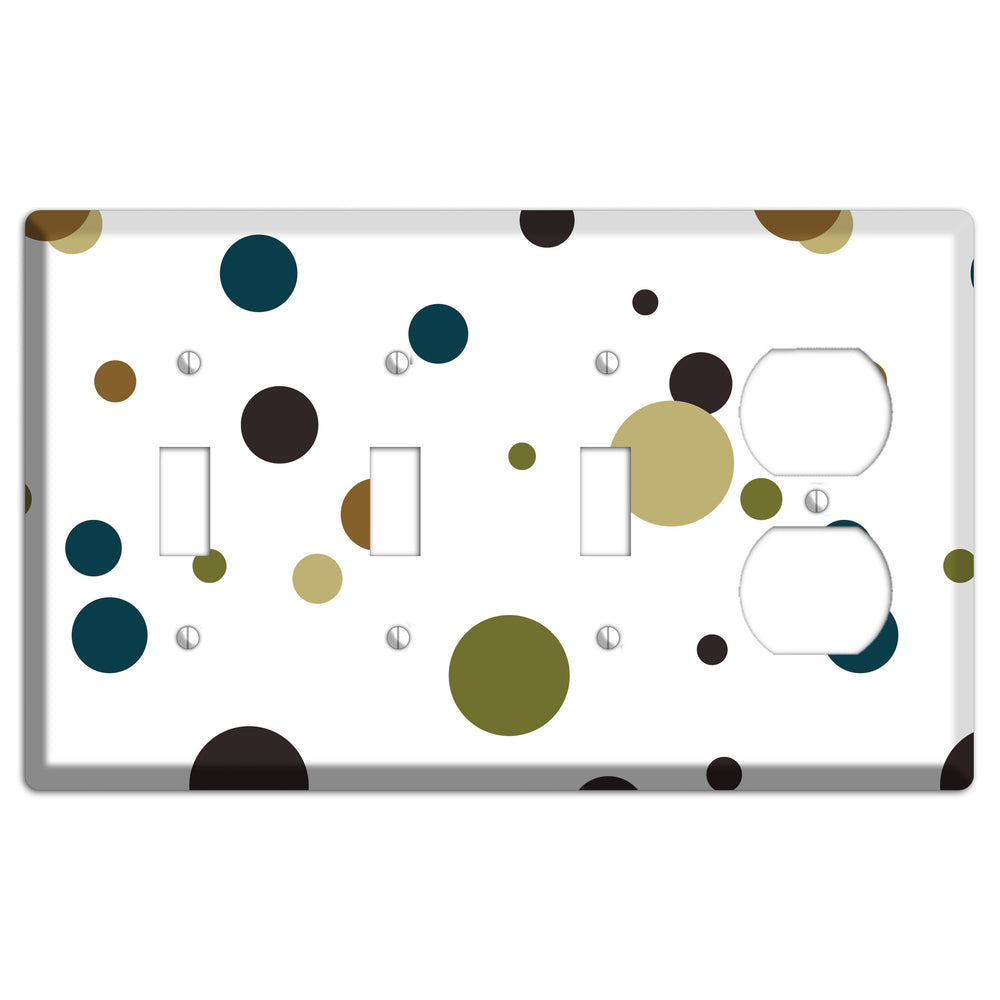 White With Multi Blue and Brown Medium Dots 3 Toggle / Duplex Wallplate