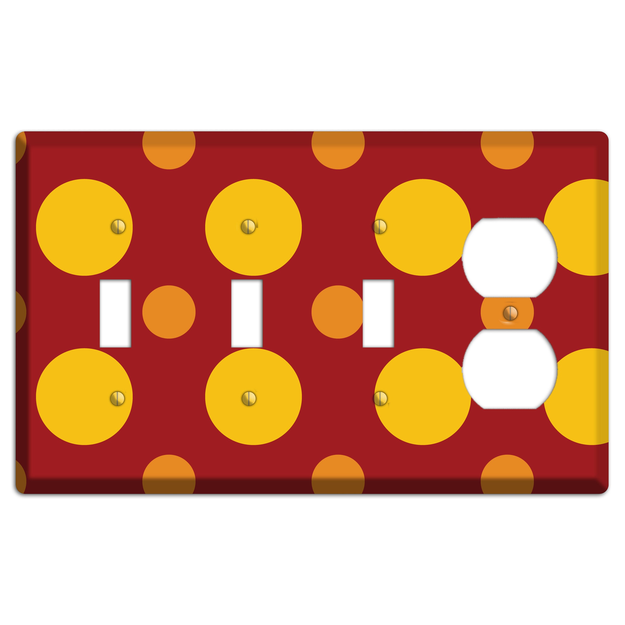 Red with Multi Orange Multi Medium Polka Dots 3 Toggle / Duplex Wallplate