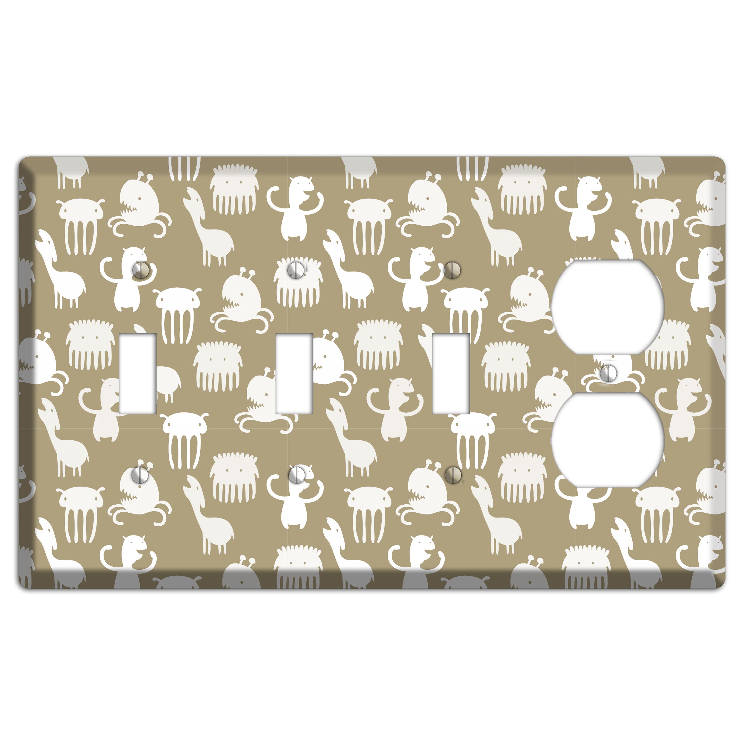 Sily Monsters Brown and White 3 Toggle / Duplex Wallplate