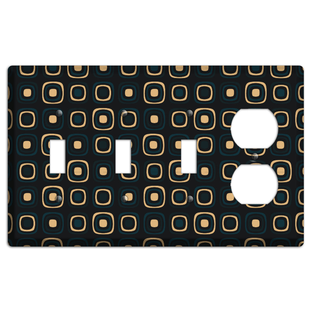 Black and Yellow Rounded Squares 3 Toggle / Duplex Wallplate