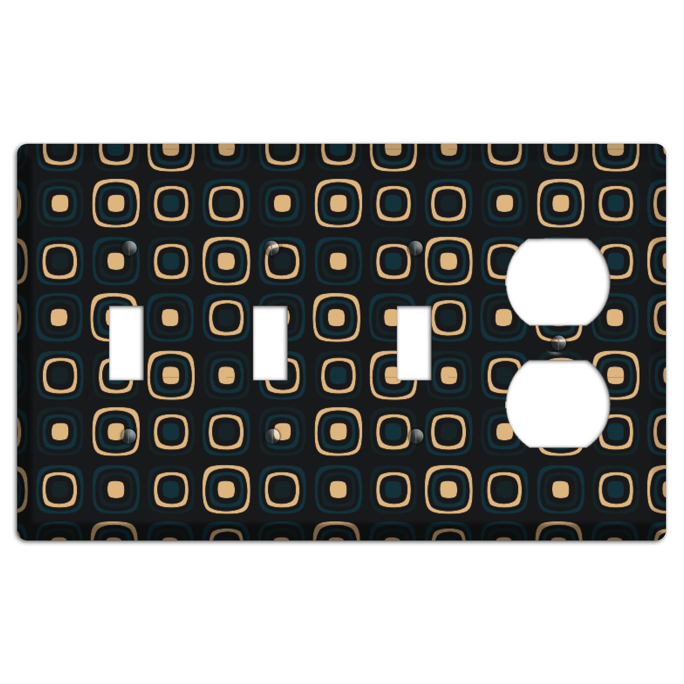 Black and Yellow Rounded Squares 3 Toggle / Duplex Wallplate