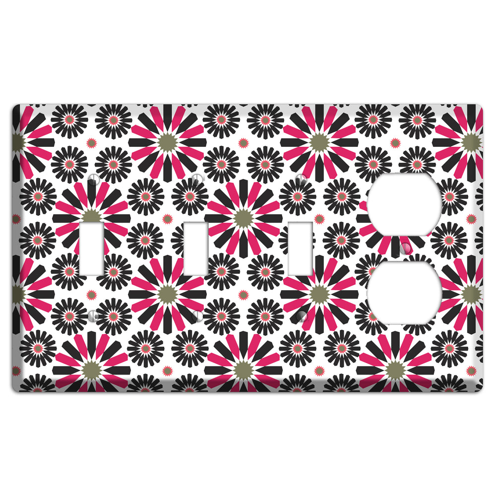 Red and Brown Scandinavian Floral 3 Toggle / Duplex Wallplate