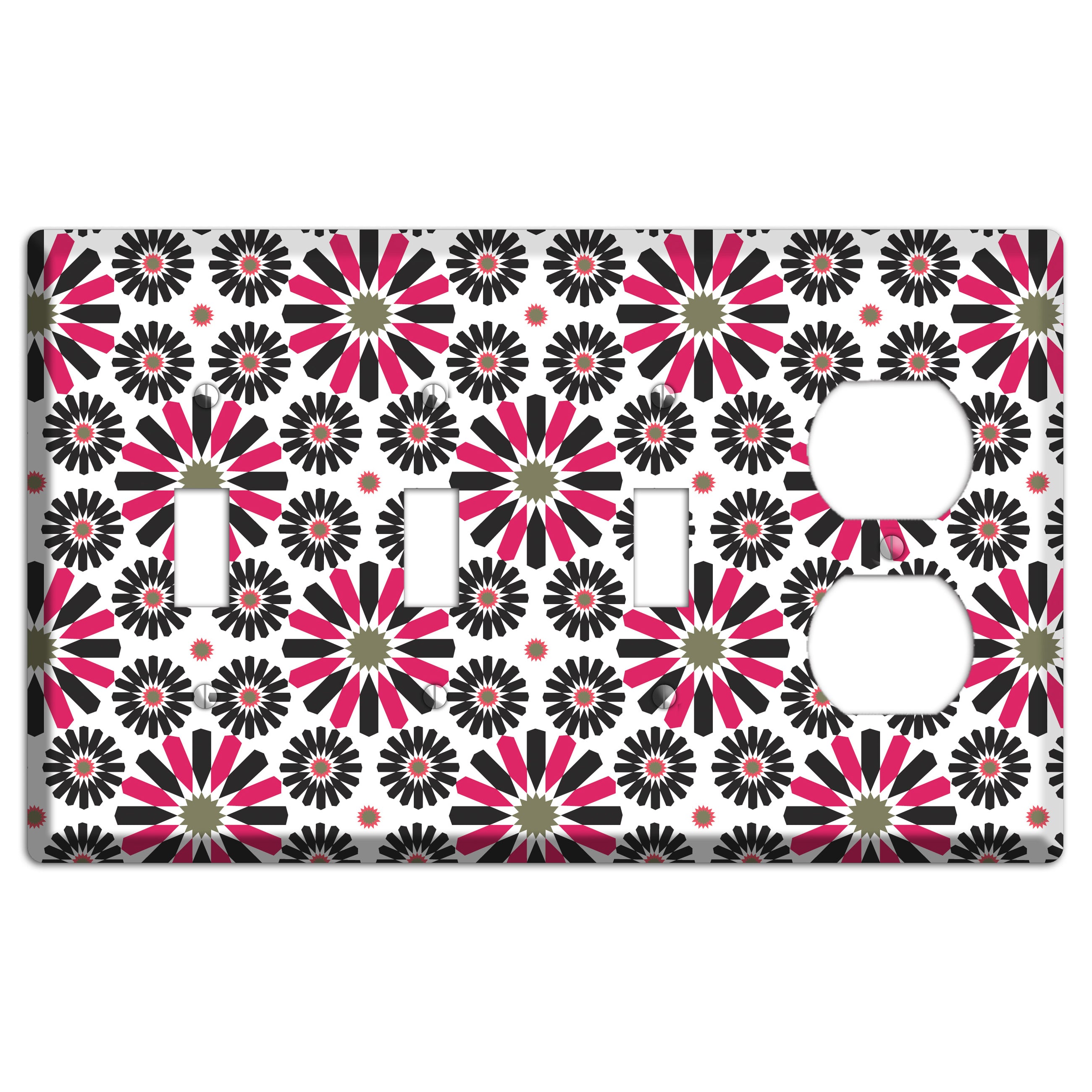 Red and Brown Scandinavian Floral 3 Toggle / Duplex Wallplate