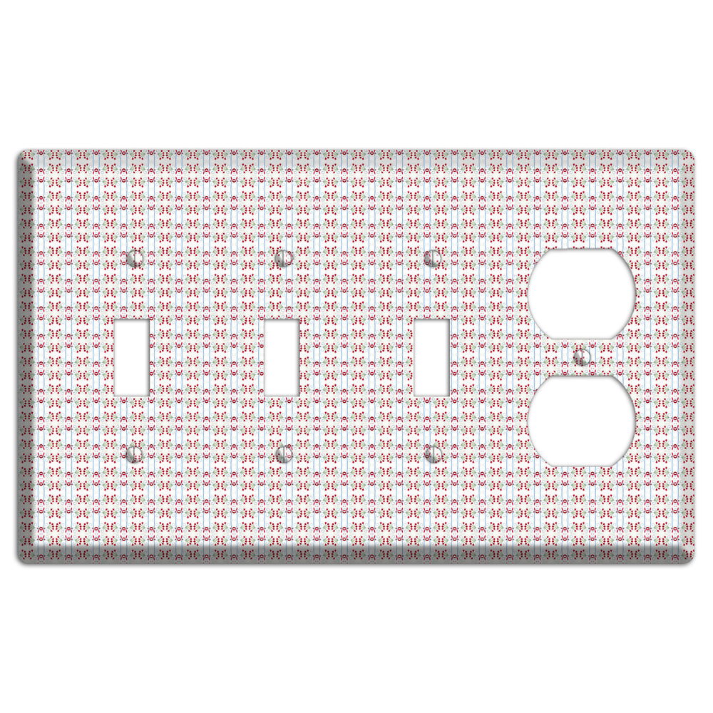 White with Red Blue Tapestry 3 Toggle / Duplex Wallplate