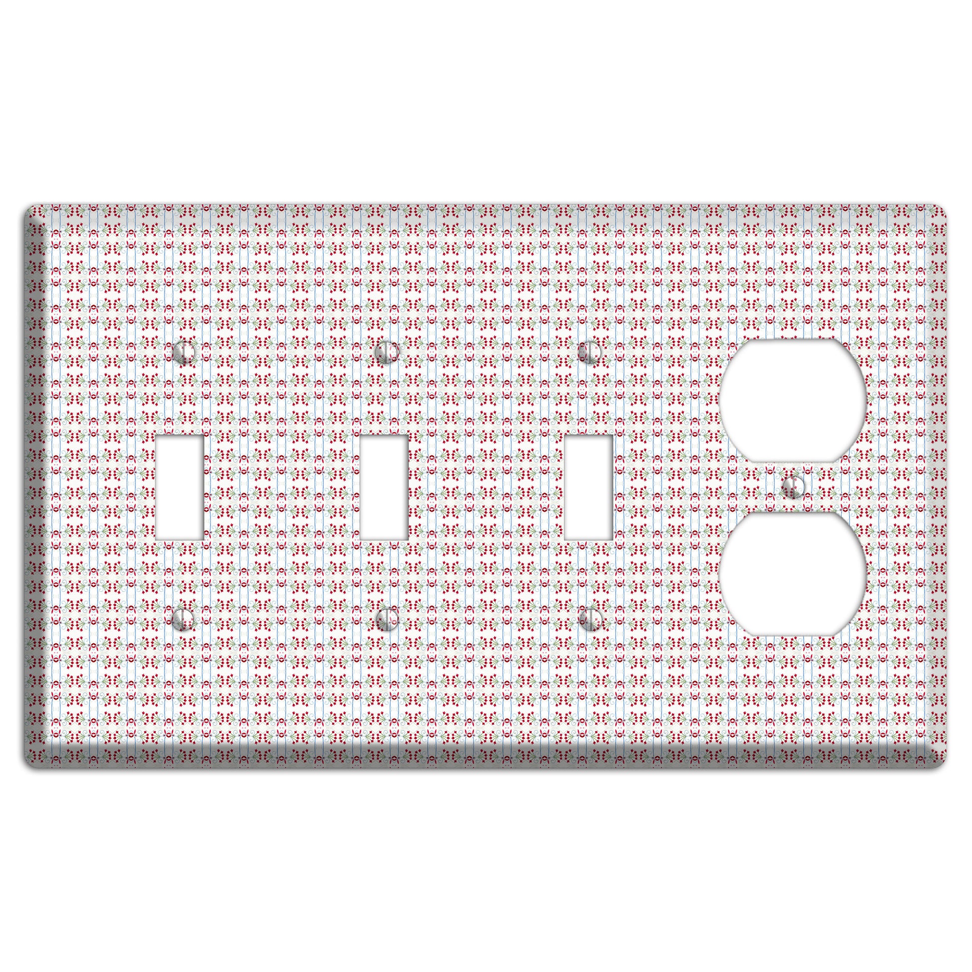 White with Red Blue Tapestry 3 Toggle / Duplex Wallplate