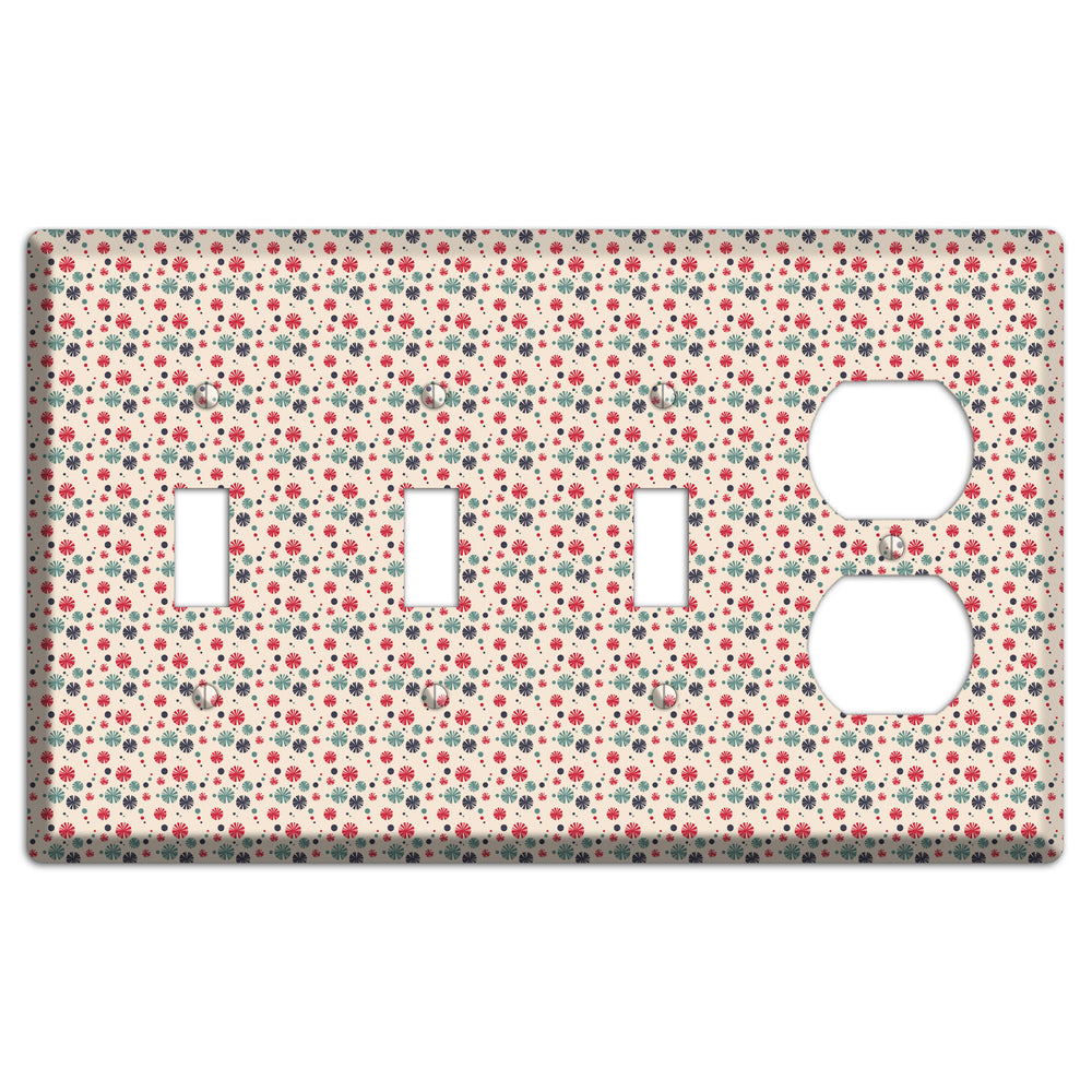 Off White with Red Green Blue Retro Bursts 3 Toggle / Duplex Wallplate