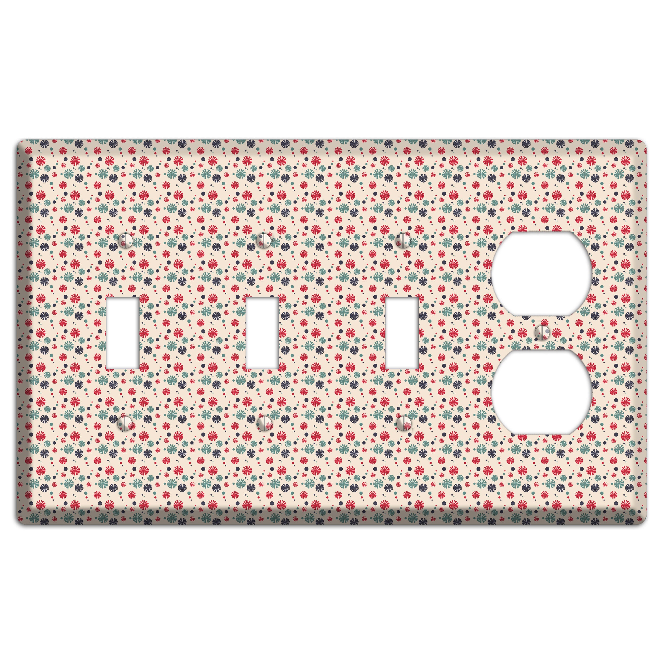 Off White with Red Green Blue Retro Bursts 3 Toggle / Duplex Wallplate