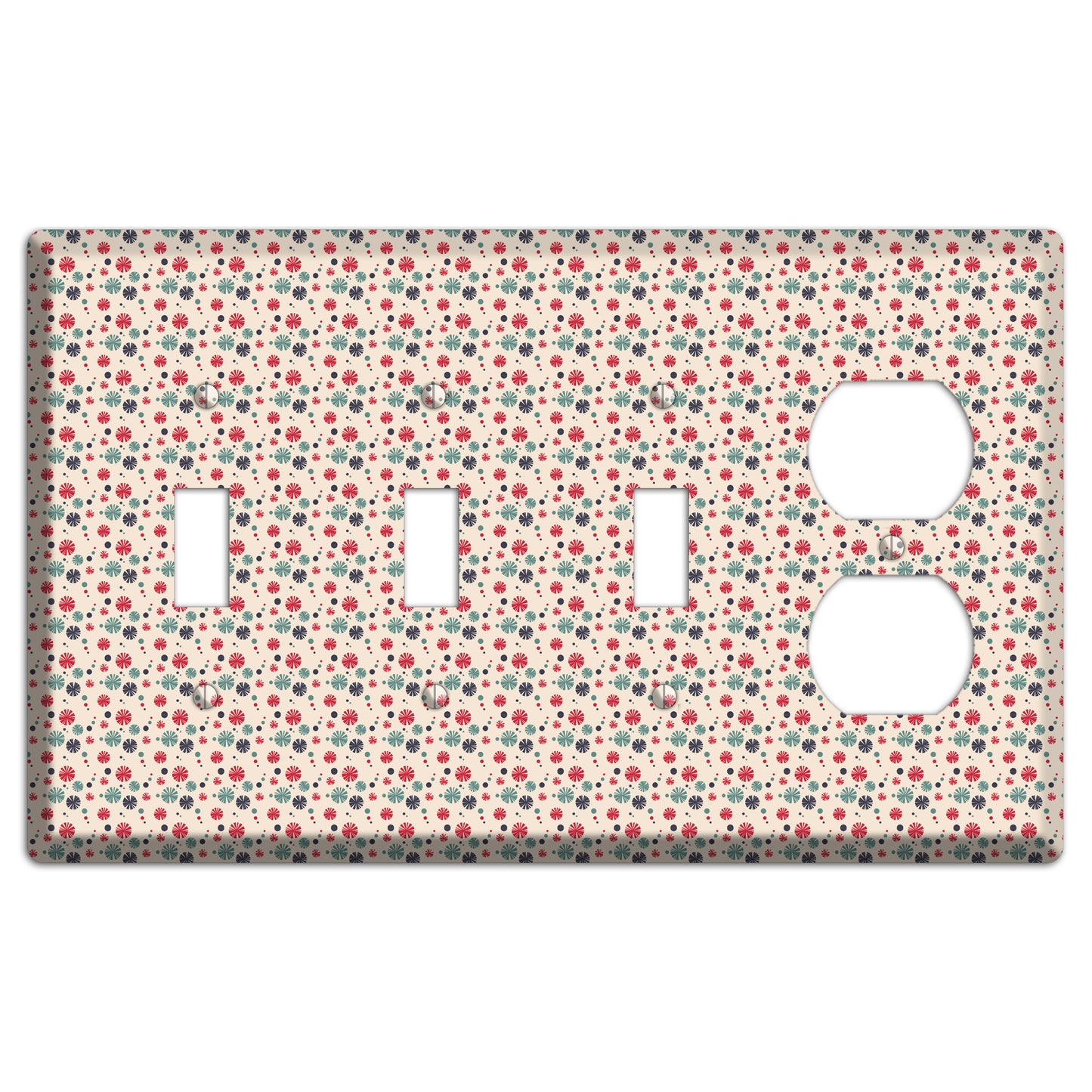 Off White with Red Green Blue Retro Bursts 3 Toggle / Duplex Wallplate