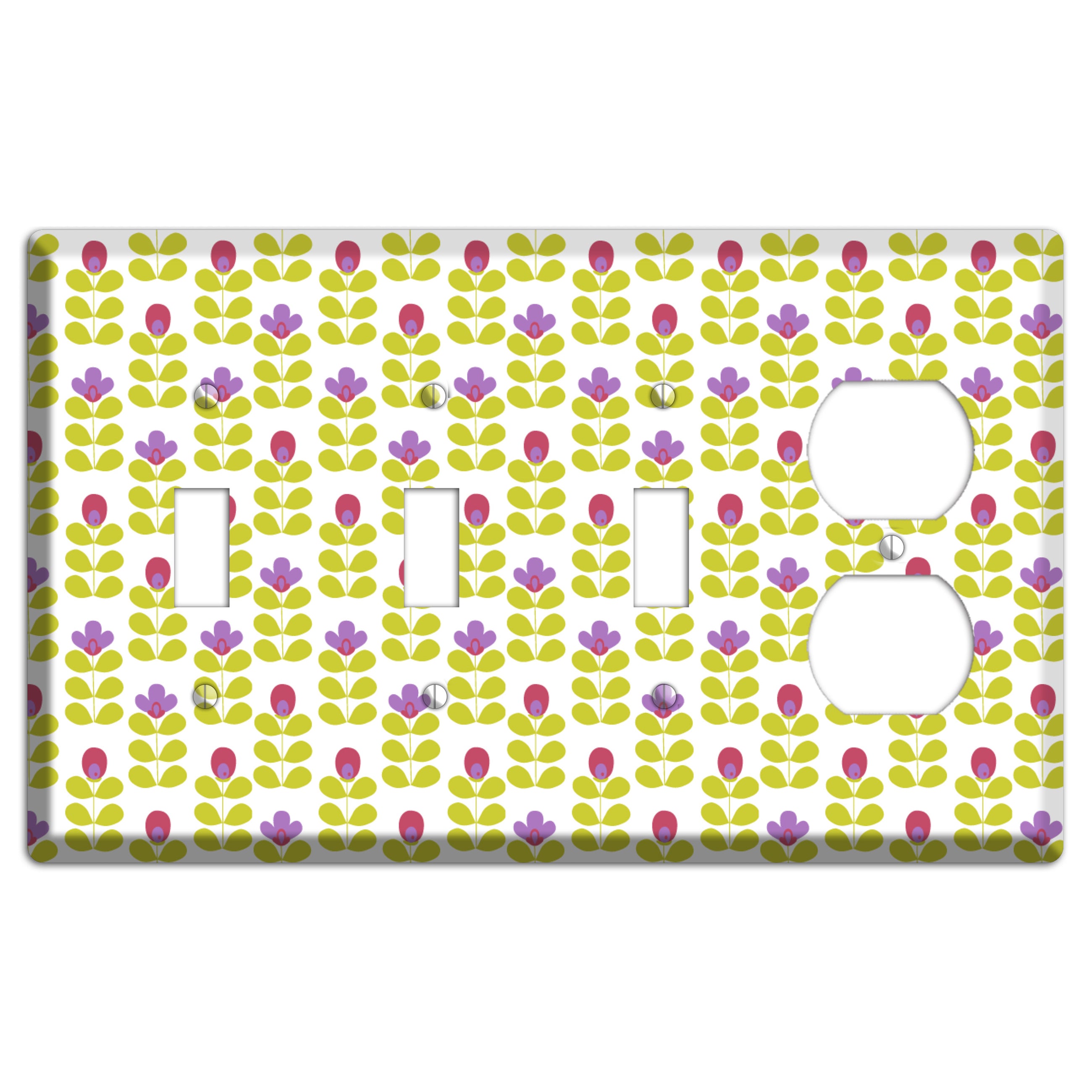Yellow Deco Floral Half Drop 3 Toggle / Duplex Wallplate