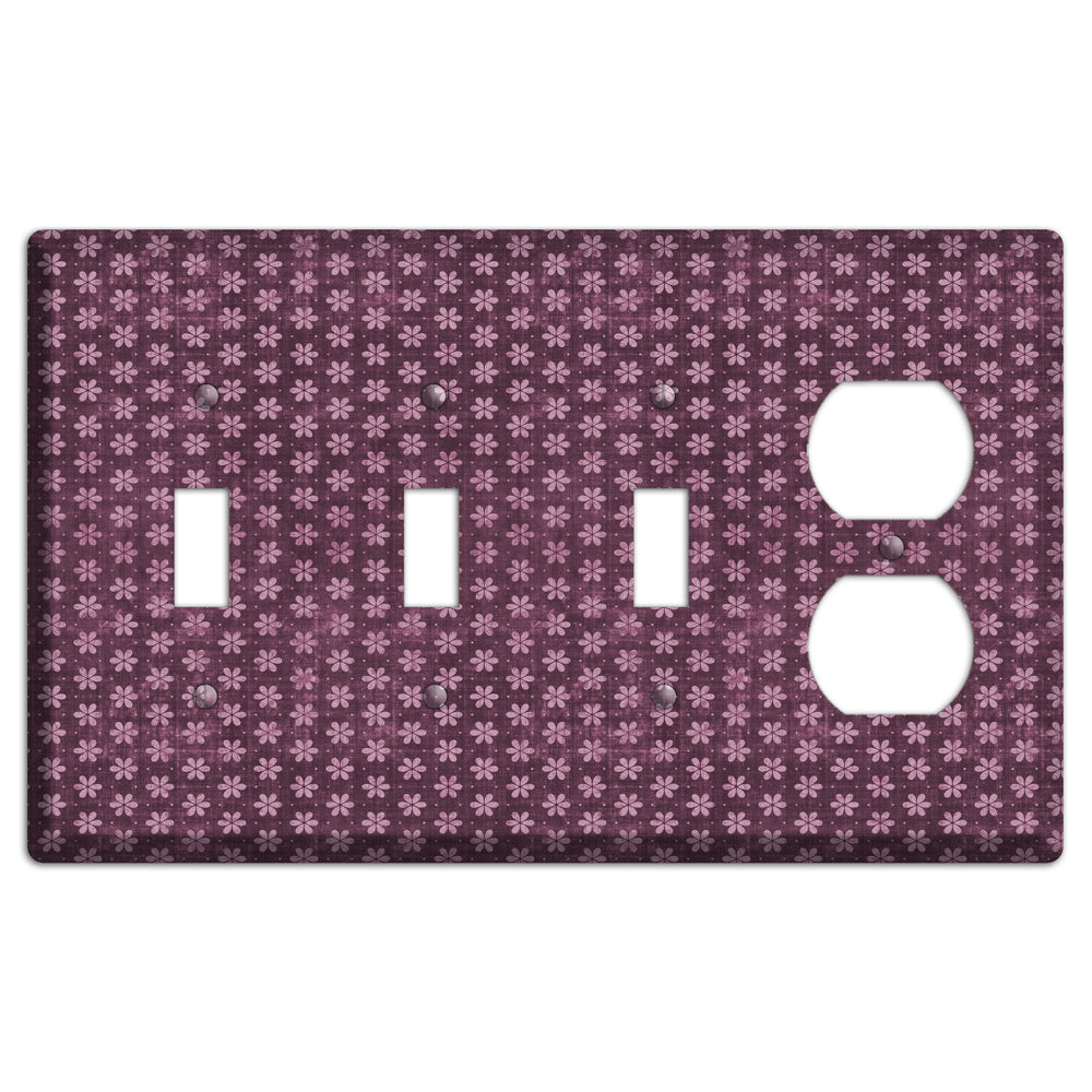 Burgundy Grunge Floral Contour 3 Toggle / Duplex Wallplate