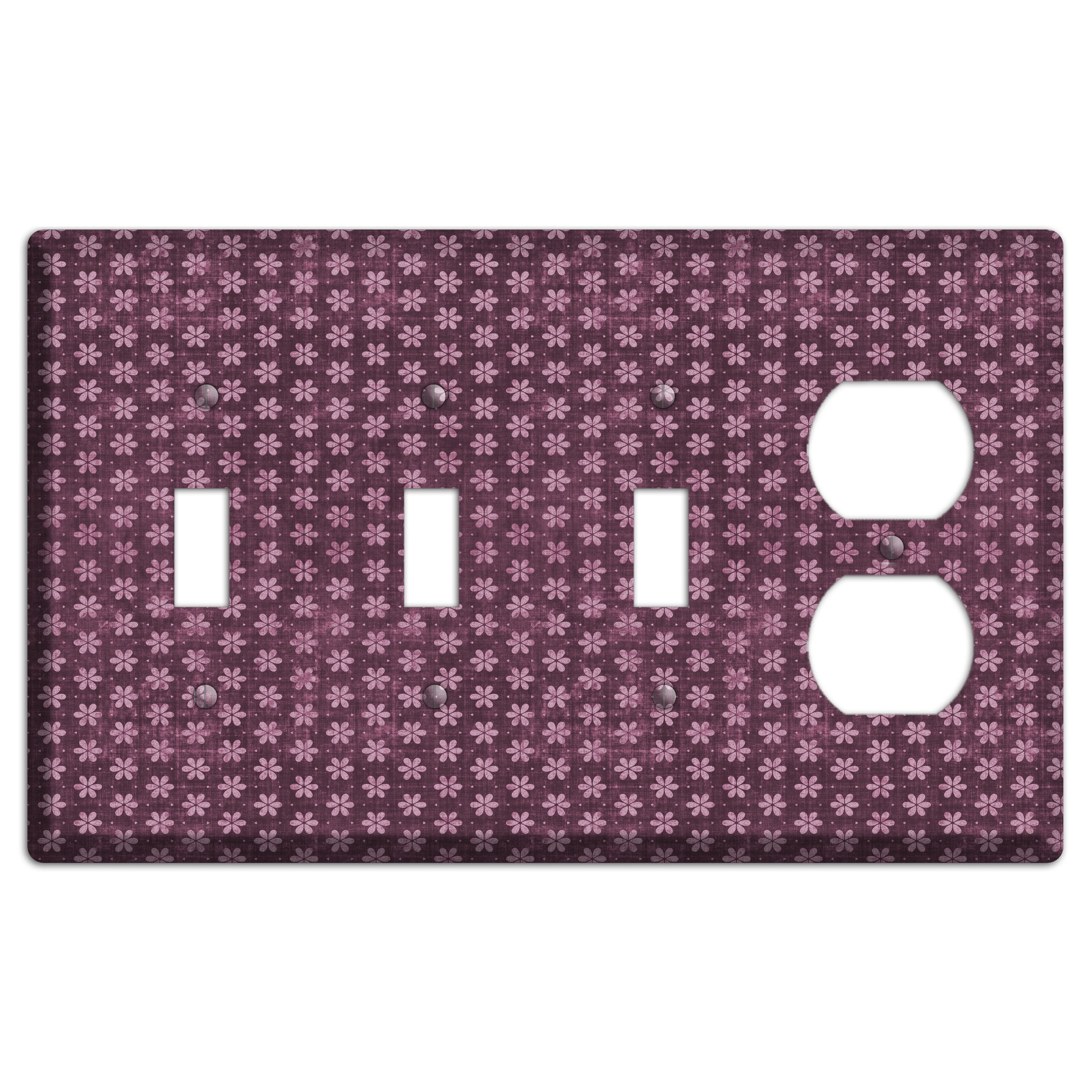 Burgundy Grunge Floral Contour 3 Toggle / Duplex Wallplate