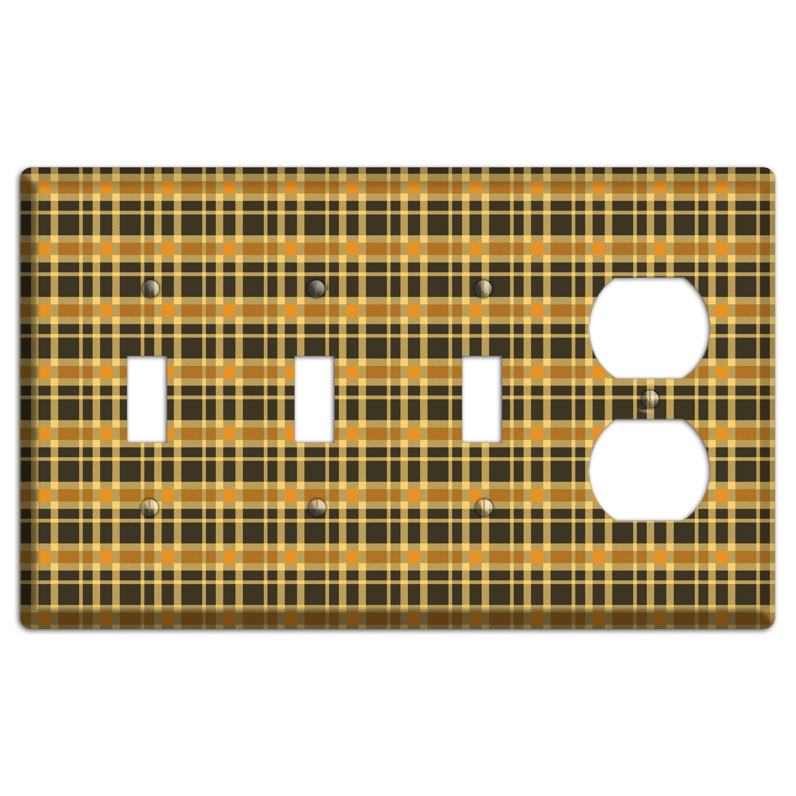 Mustard and Black Plaid 3 Toggle / Duplex Wallplate