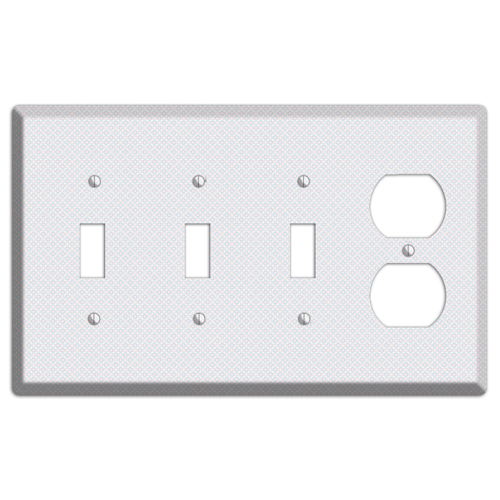 White with Light Blue Tiny Arabesque 3 Toggle / Duplex Wallplate