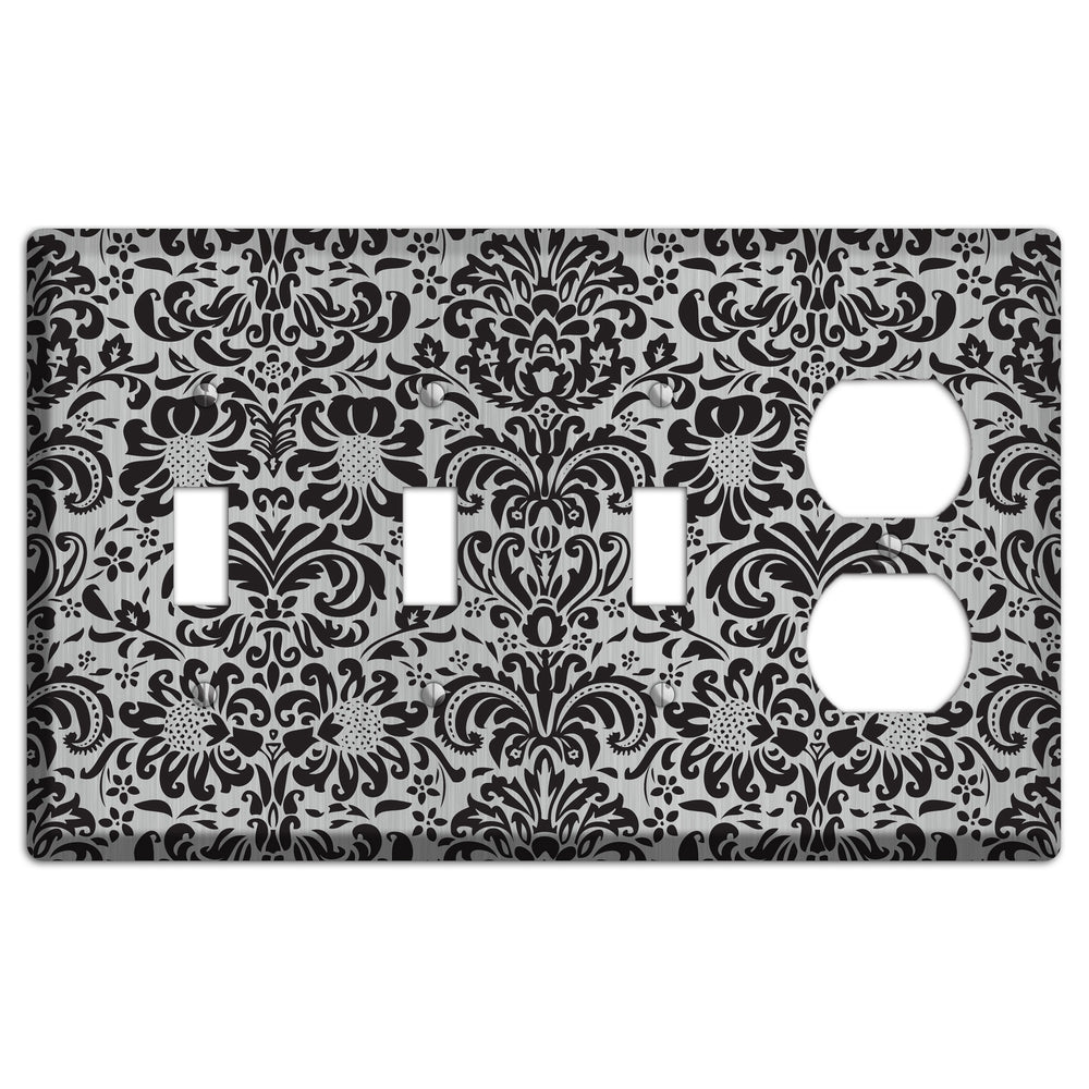 Black Toile Stainless Steel 3 Toggle / Duplex Wallplate
