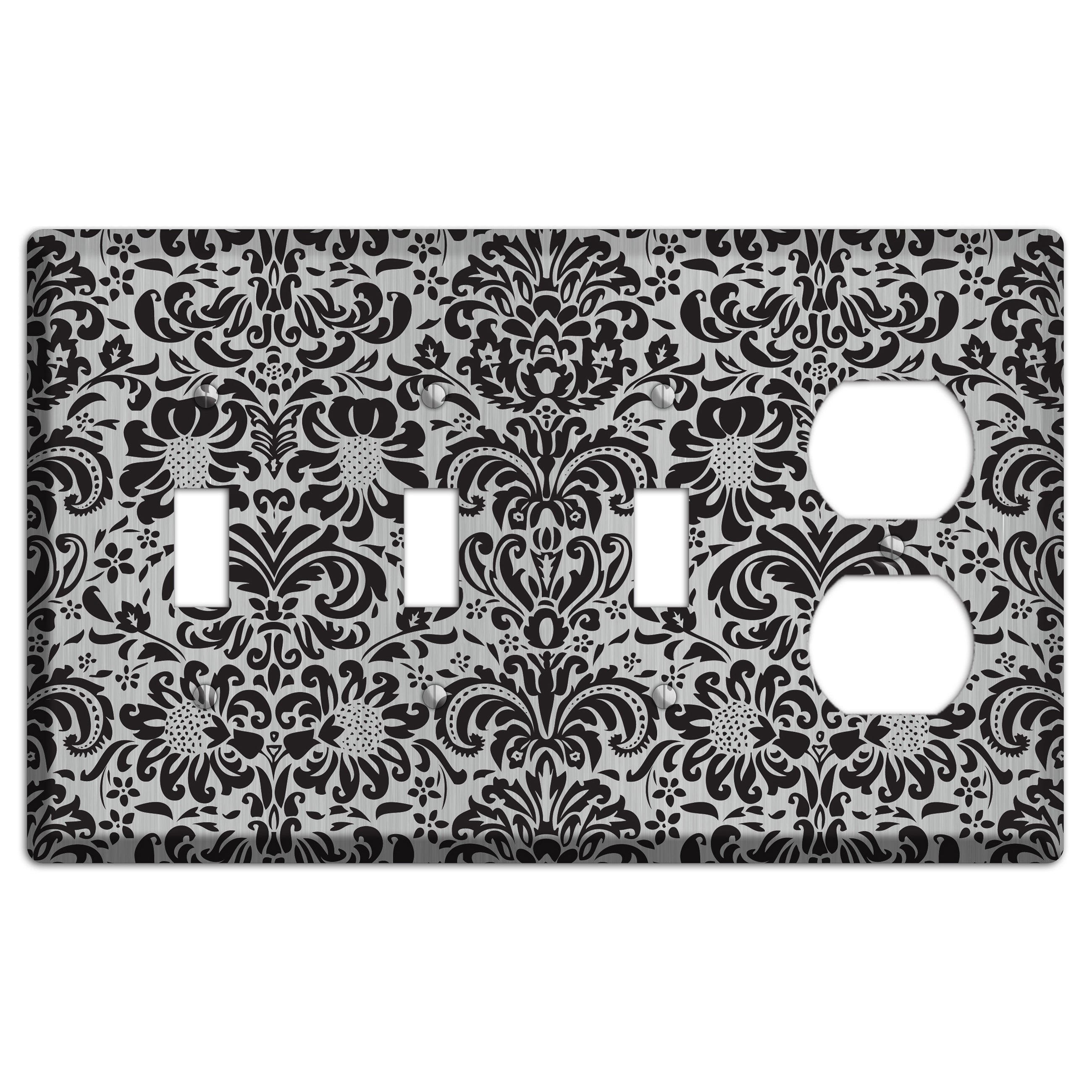 Black Toile  Stainless 3 Toggle / Duplex Wallplate