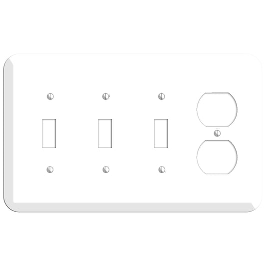 Rounded Corner White Metal 3 Toggle / Duplex Wallplate