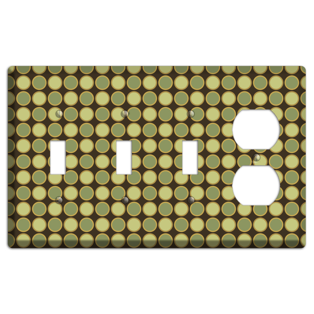 Dark Grey with Multi Olive Tiled Dots 3 Toggle / Duplex Wallplate