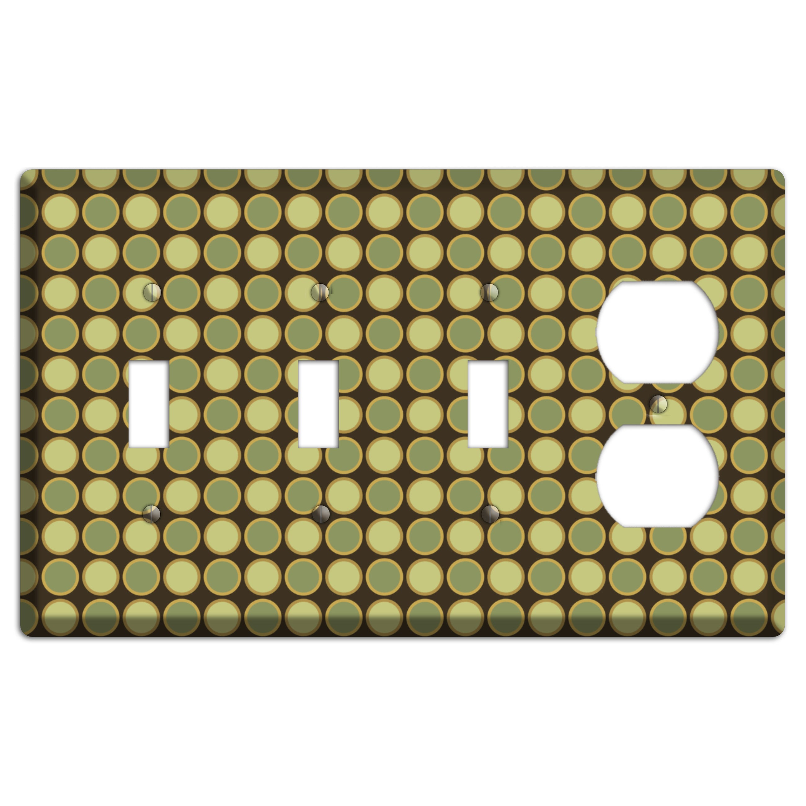 Dark Grey with Multi Olive Tiled Dots 3 Toggle / Duplex Wallplate