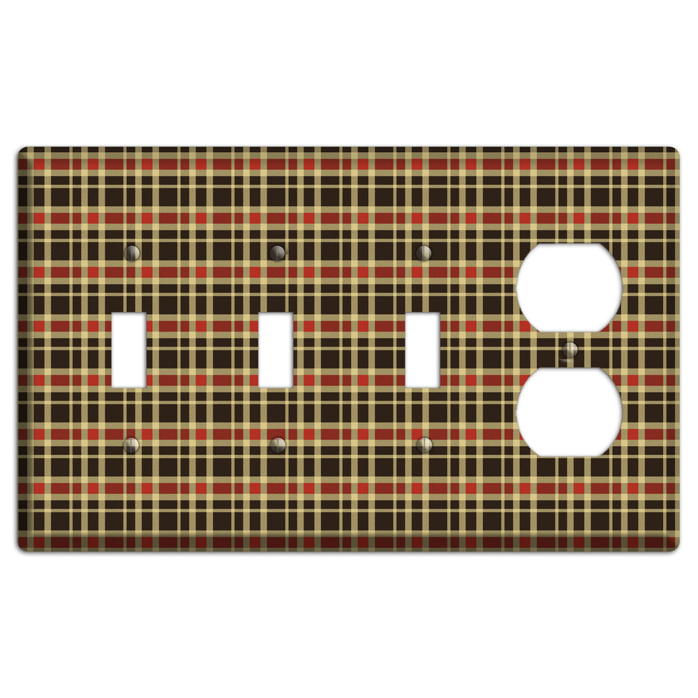 Maroon and Black Plaid 3 Toggle / Duplex Wallplate